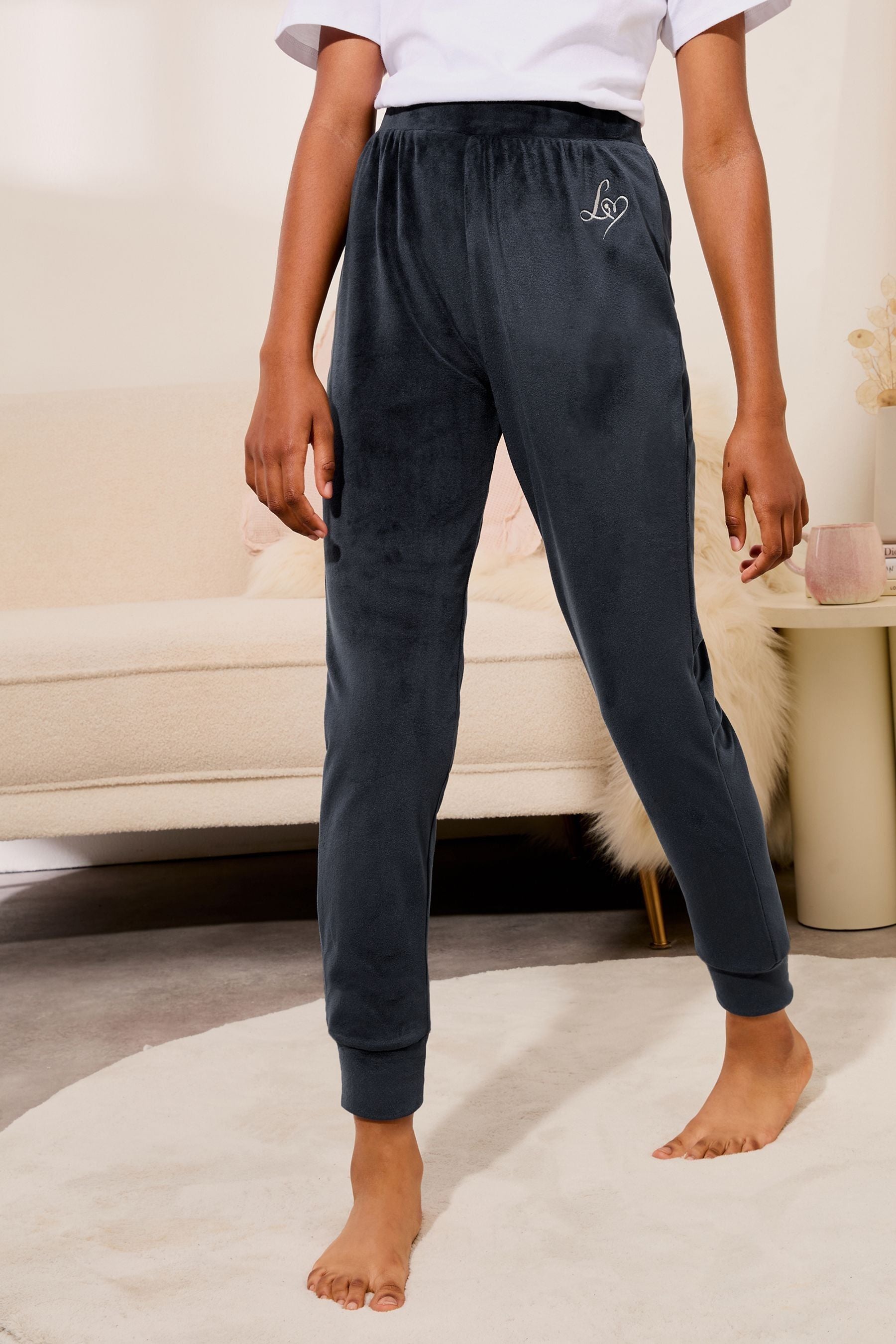 Lipsy Navy Blue Supersoft Cuffed Velour Joggers (5-16yrs)