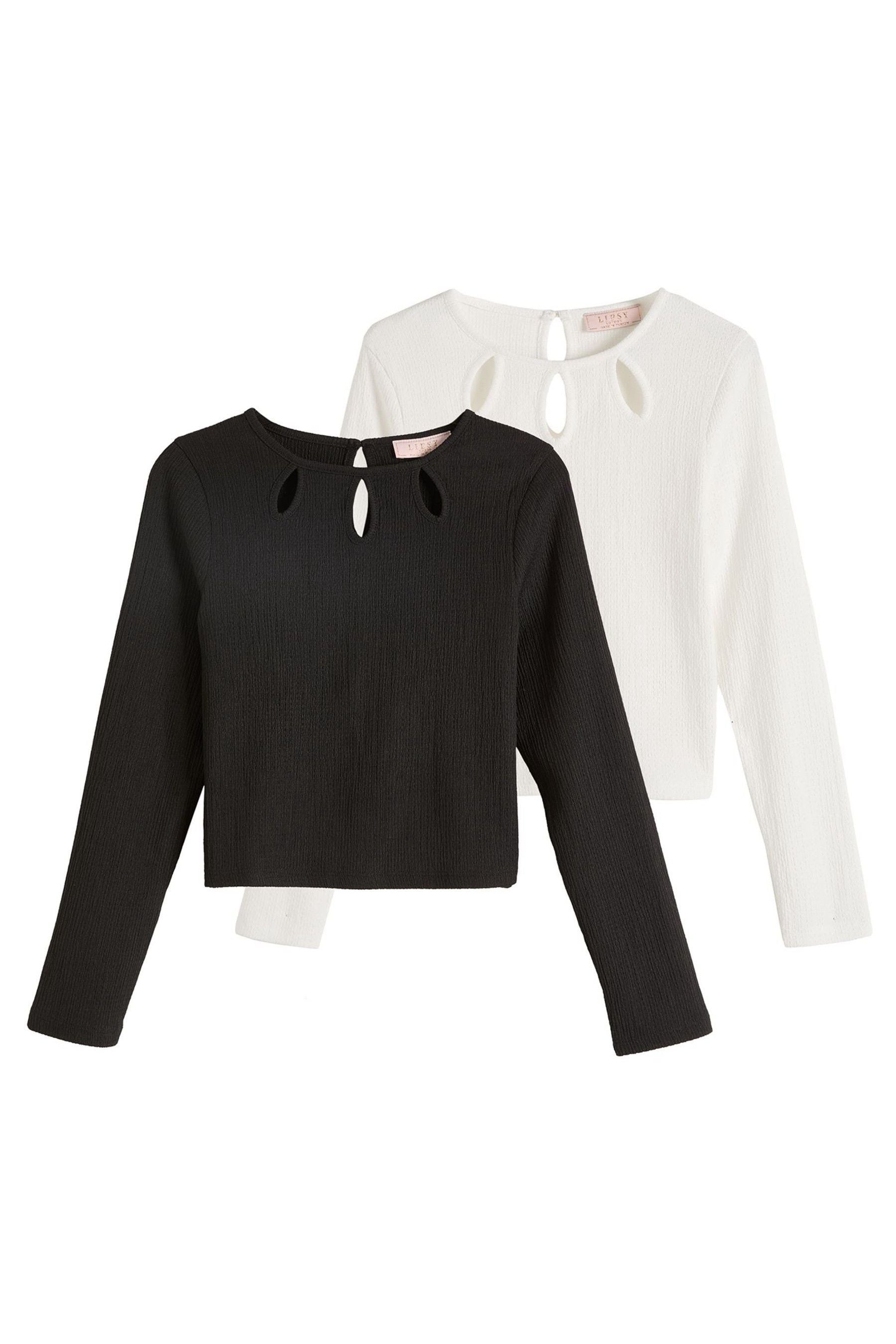 Lipsy Black/White Eyelet Long Sleeves Tops 2 Pack (5-16yrs) (5-16yrs)