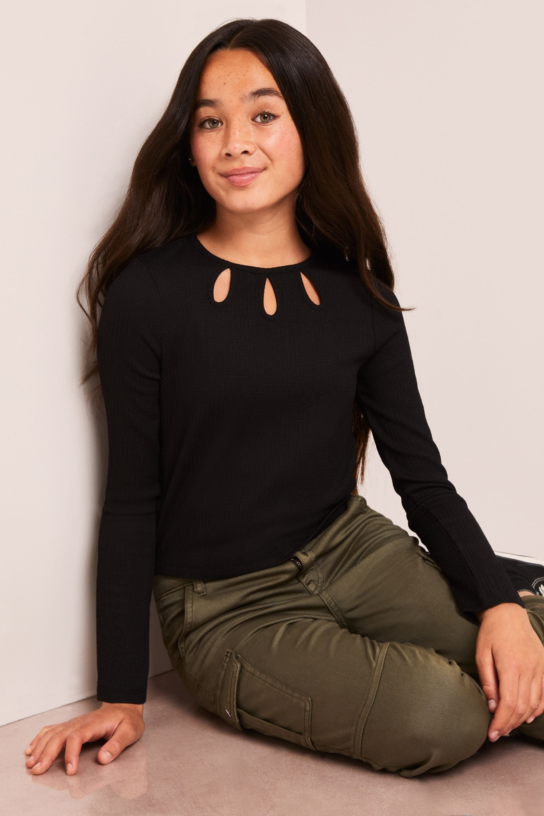 Lipsy Black Eyelet Long Sleeve Top (5-16yrs) (5-16yrs)