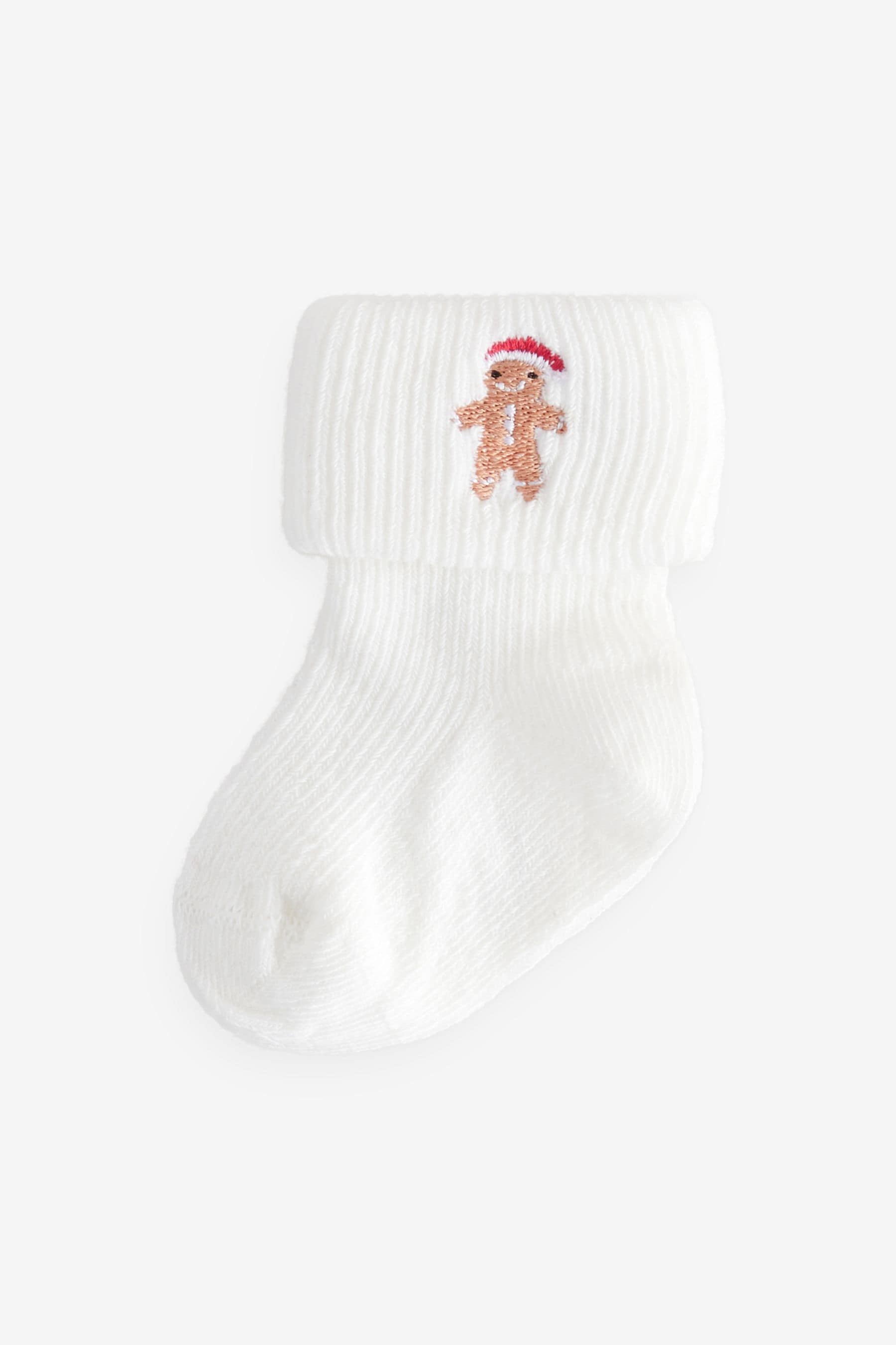 Red Green White Roll Top Embroidered Christmas Socks 5 Pack (0mths-2yrs)