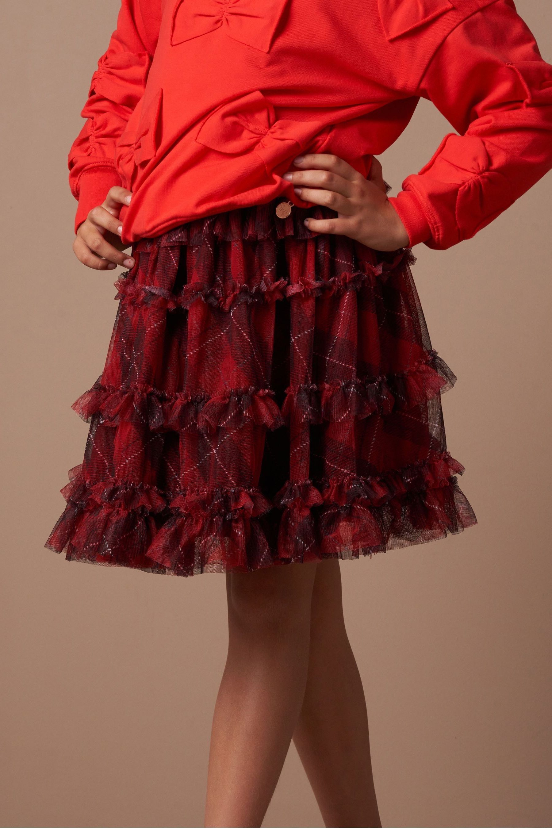 Angel & Rocket Red Darby Tartan Mesh Skirt