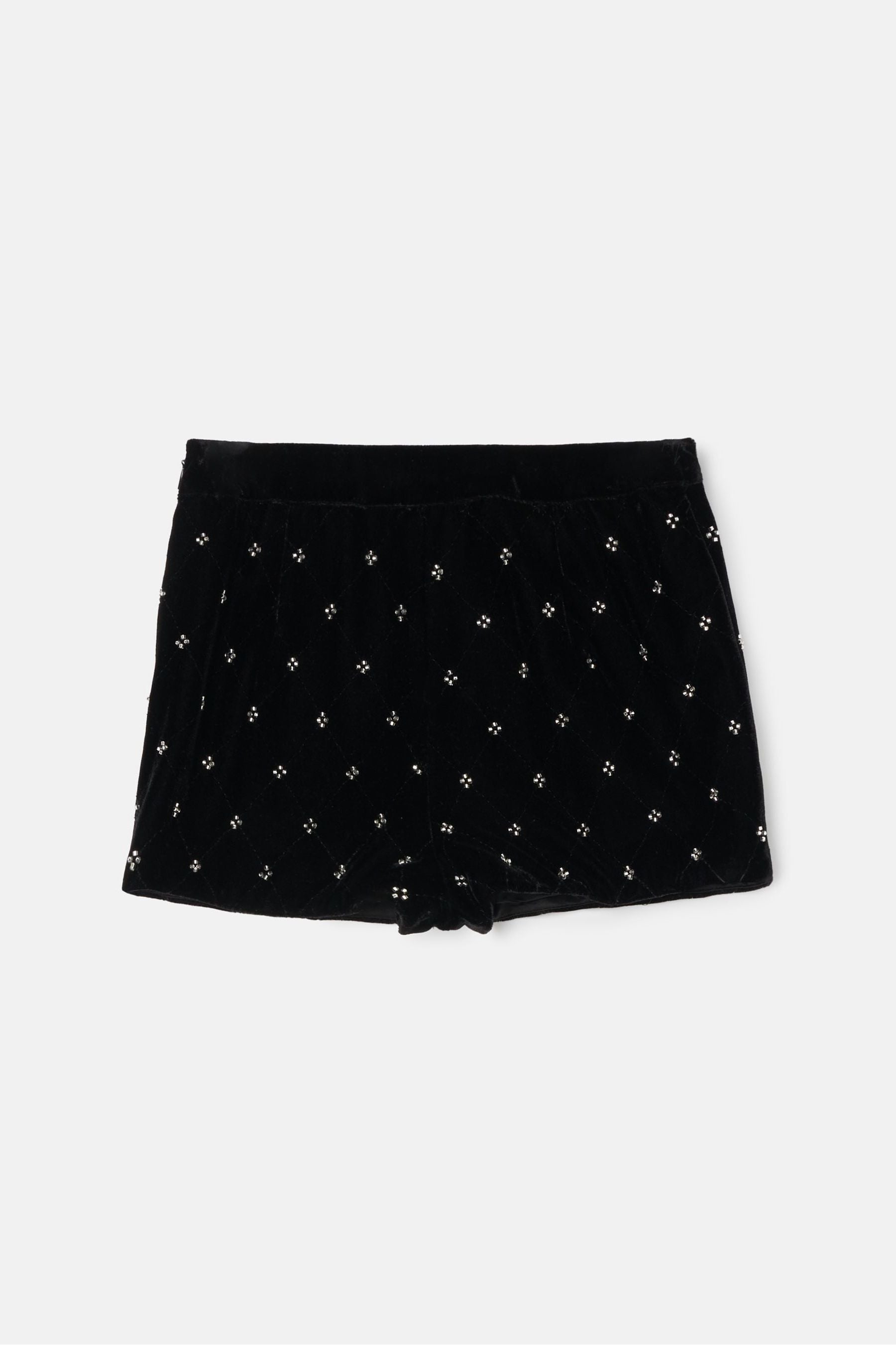 Angel & Rocket Black Paris Beaded Velvet Shorts