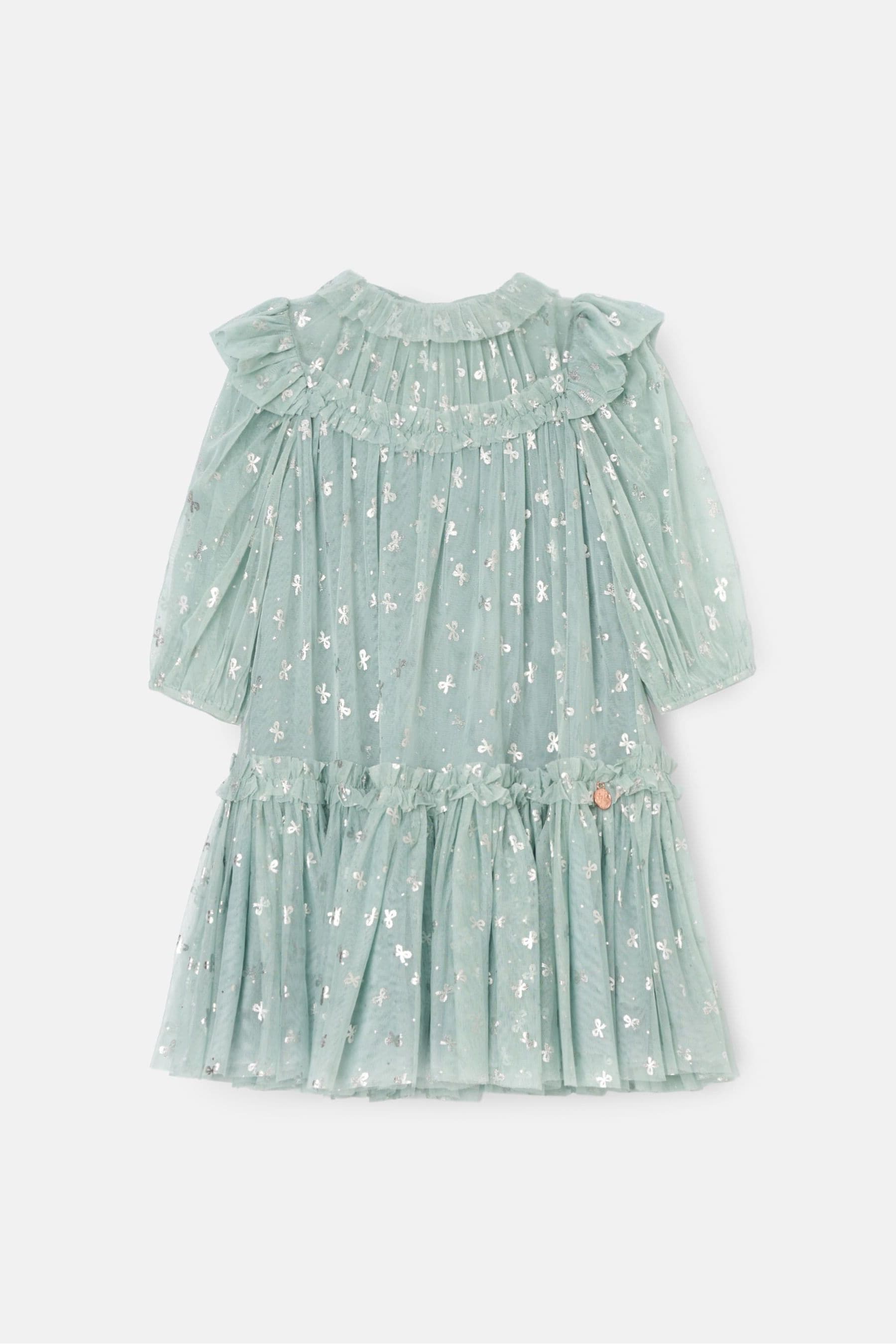 Angel & Rocket Green Georgie Glitter Bow Print Mesh Dress