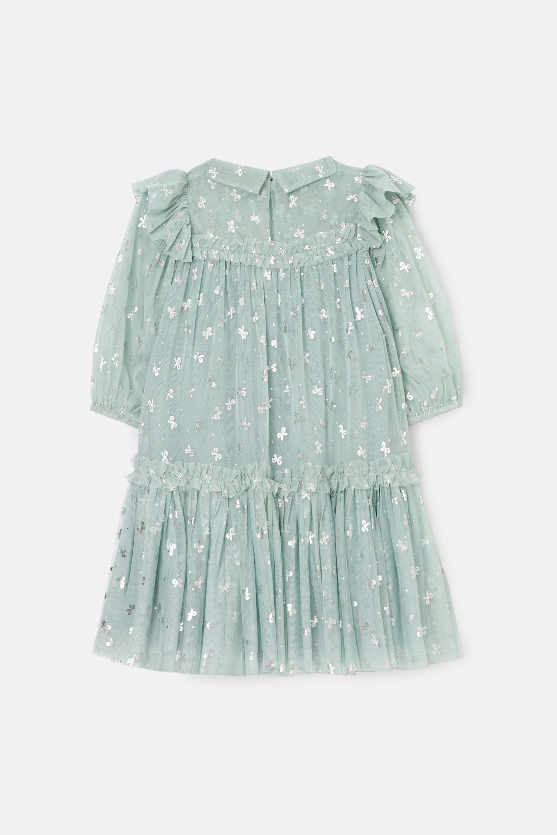 Angel & Rocket Green Georgie Glitter Bow Print Mesh Dress