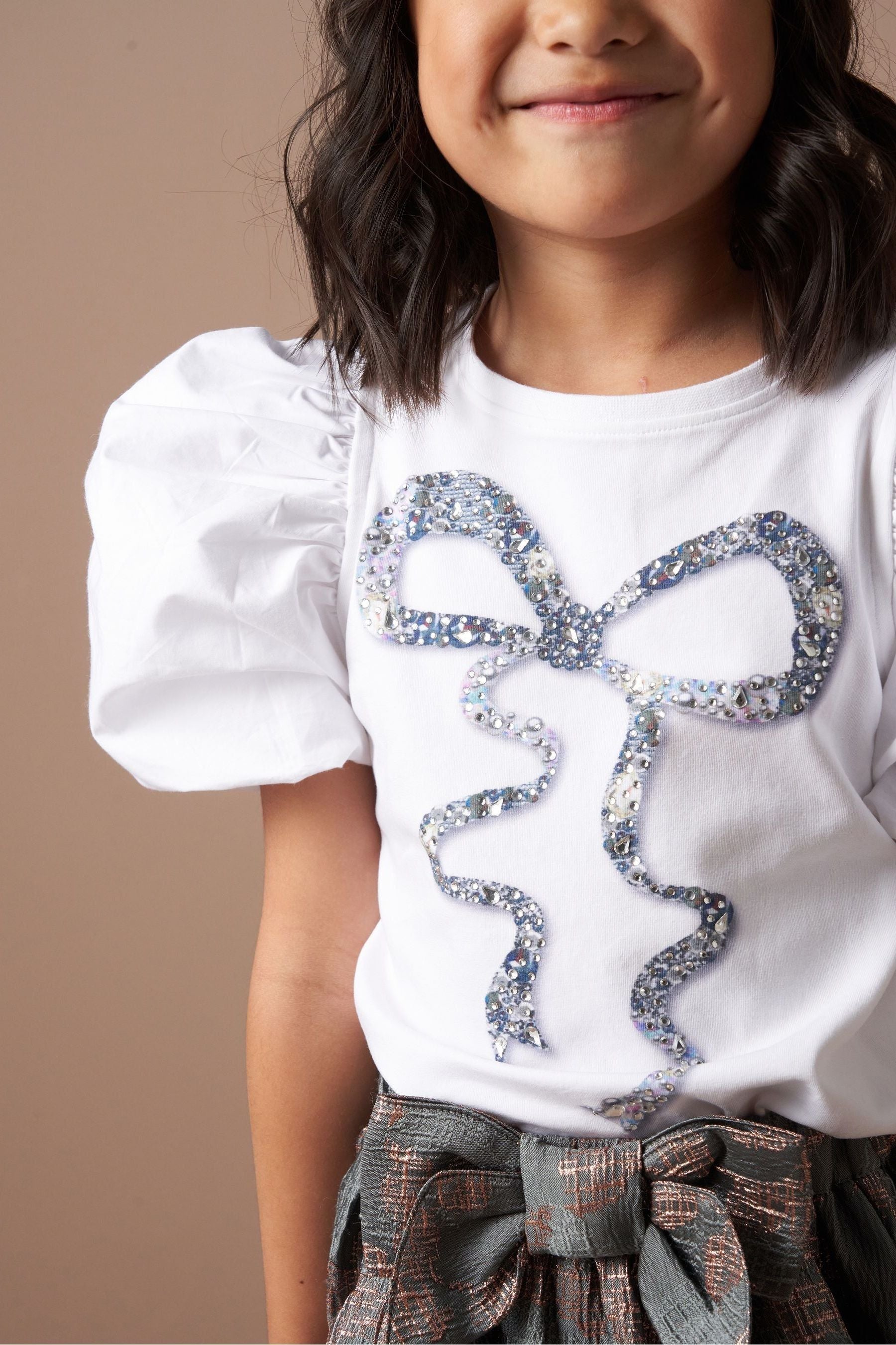 Angel & Rocket White Aofie Diamante Bow T-Shirt