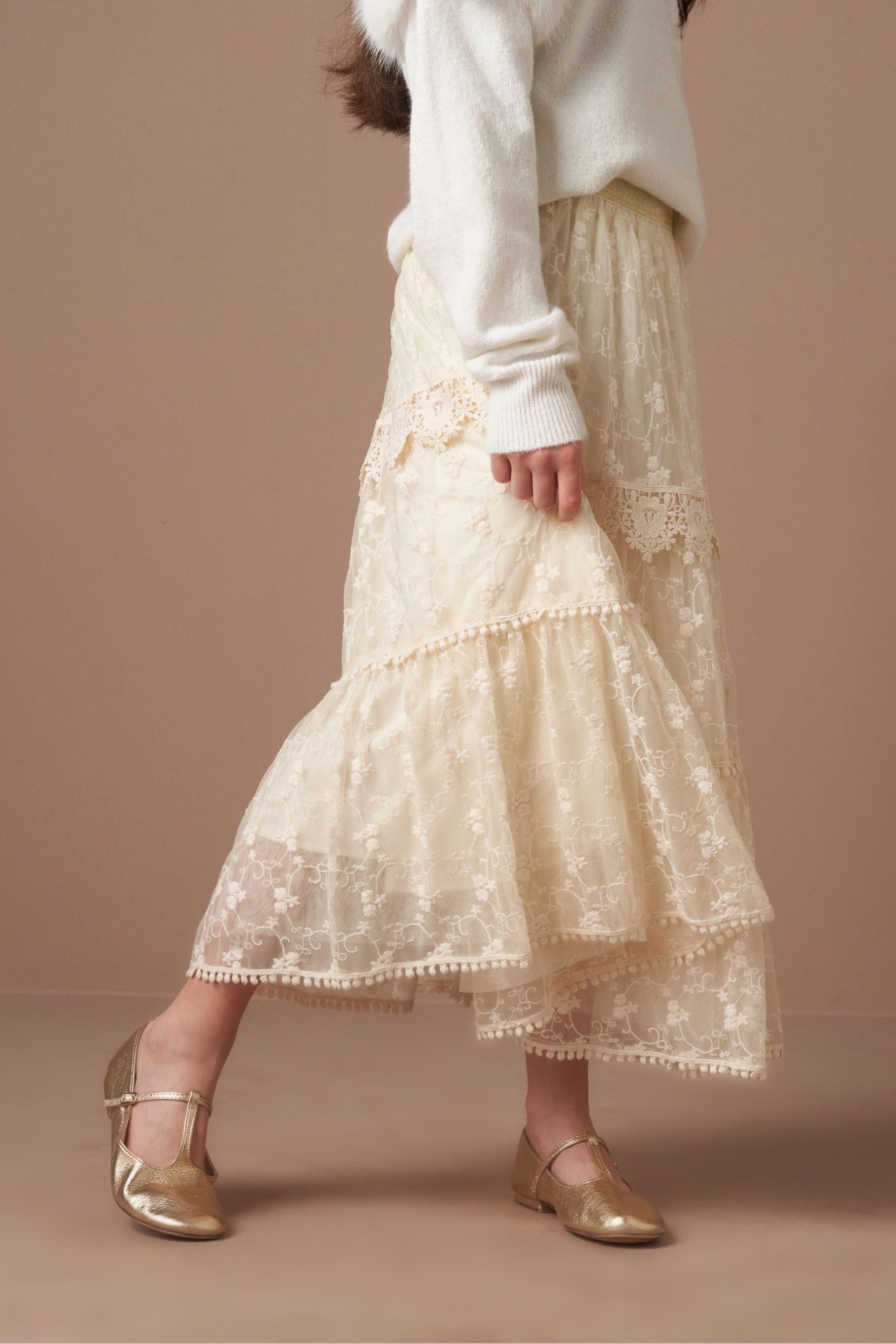 Angel & Rocket Natural Anya Lace Mesh Midi Skirt