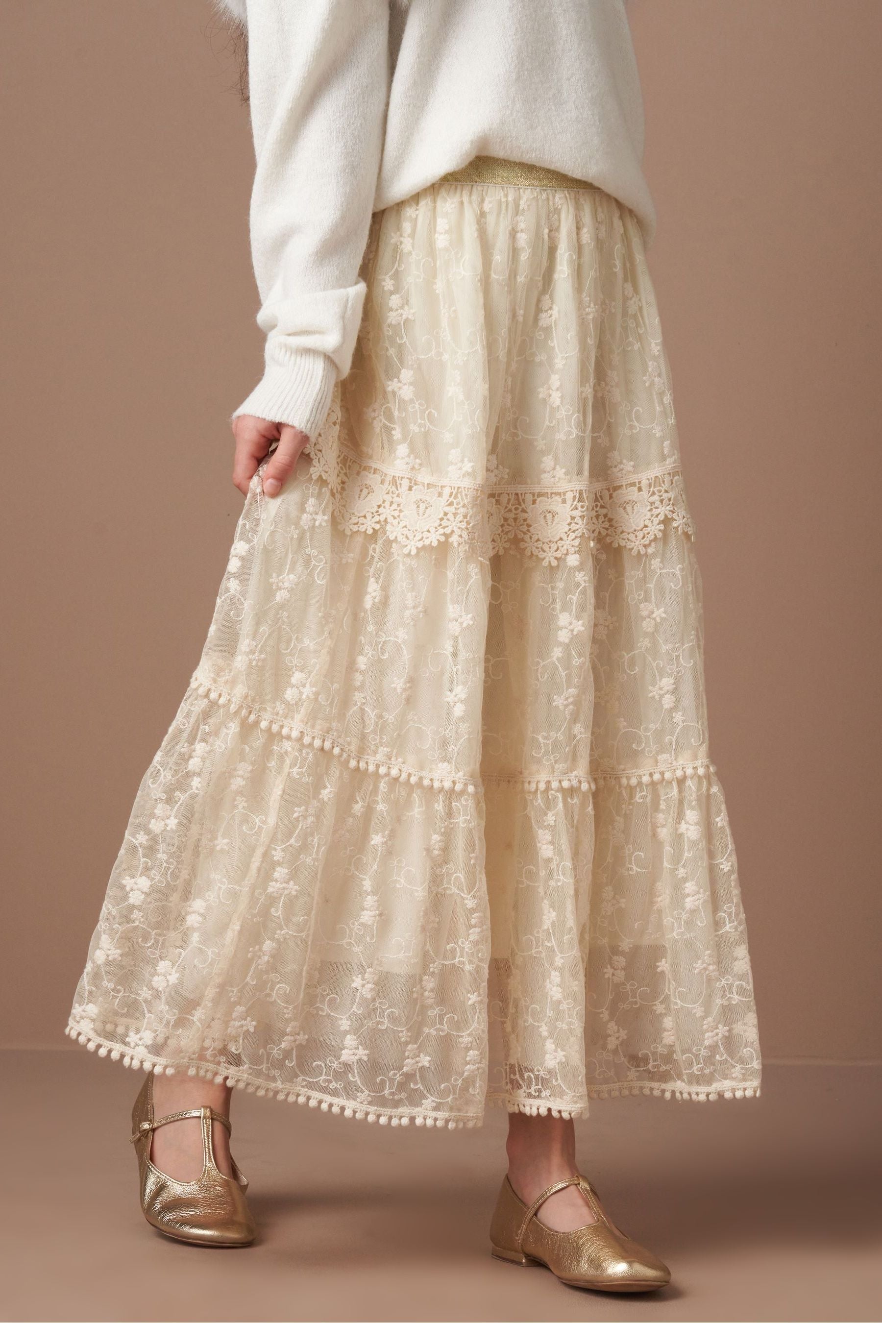 Angel & Rocket Natural Anya Lace Mesh Midi Skirt