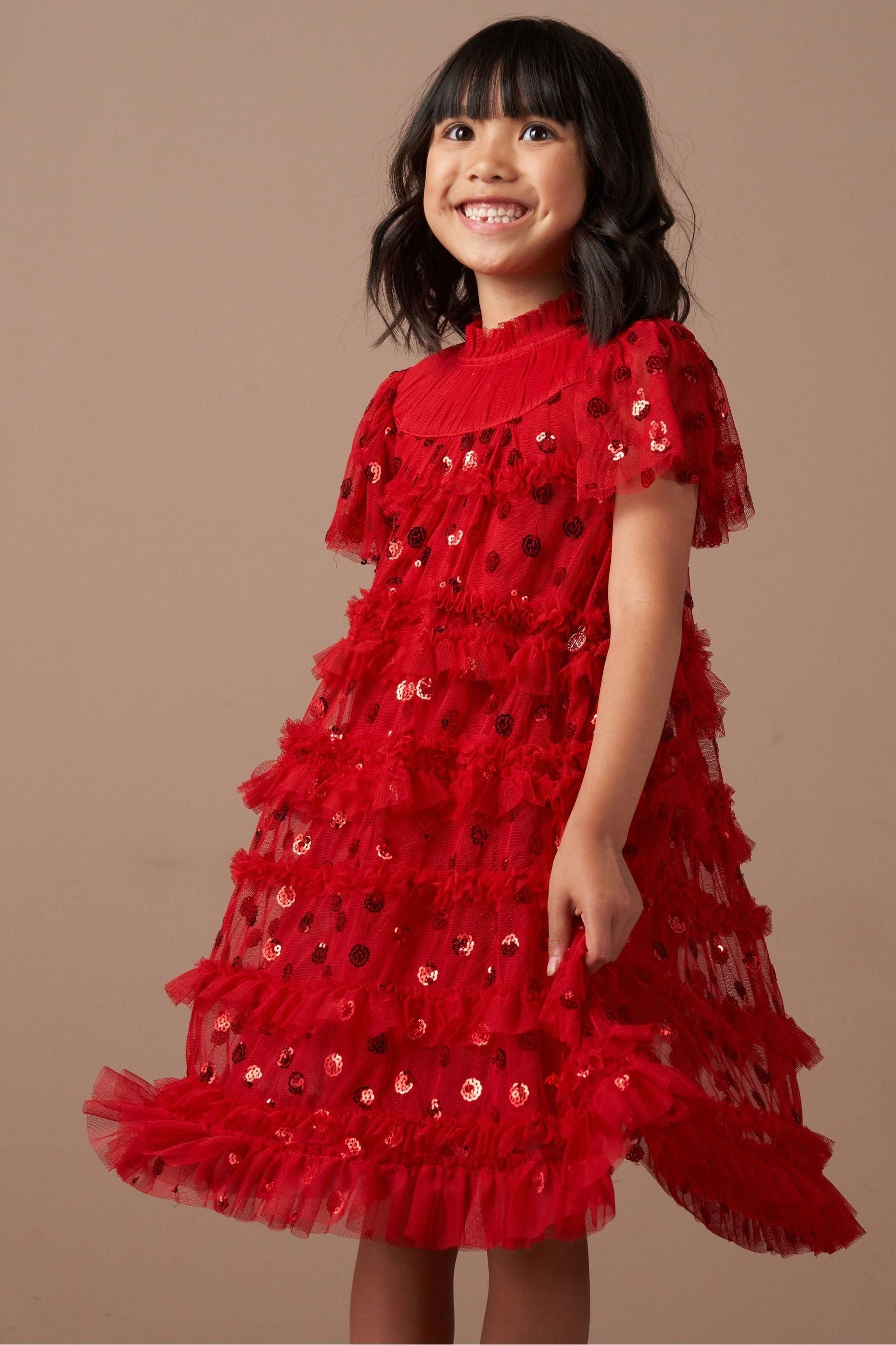 Angel & Rocket Red Delphine Sequin Mesh Dress