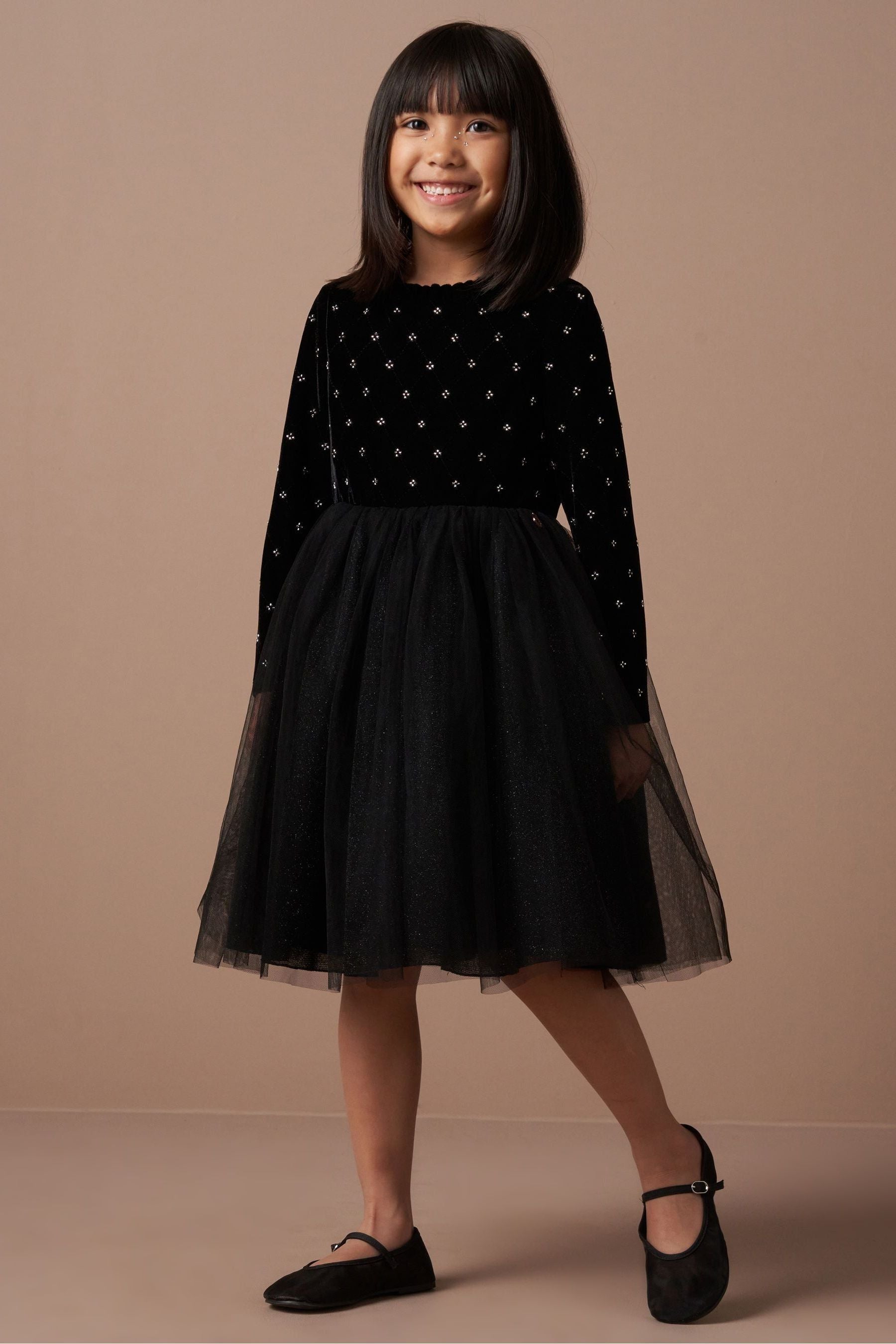 Black Angel & Rocket Elsie Beaded Velvet Tuelle Dress