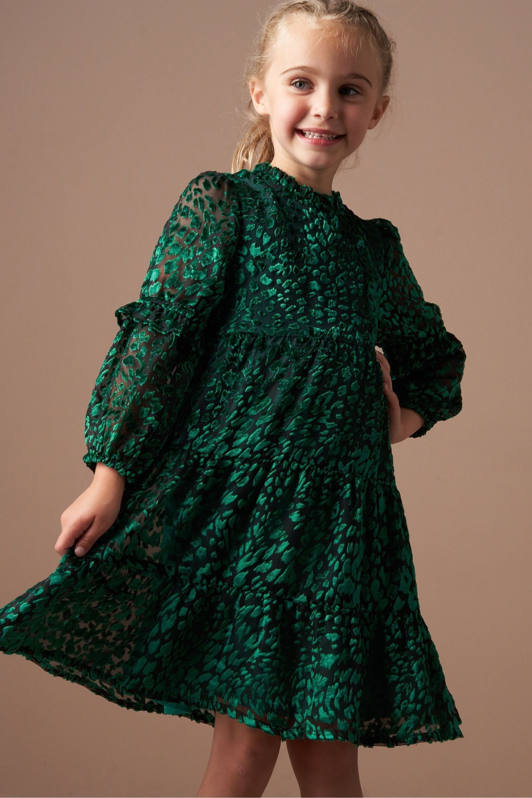 Green Angel & Rocket Poppy Devore Velvet Dress