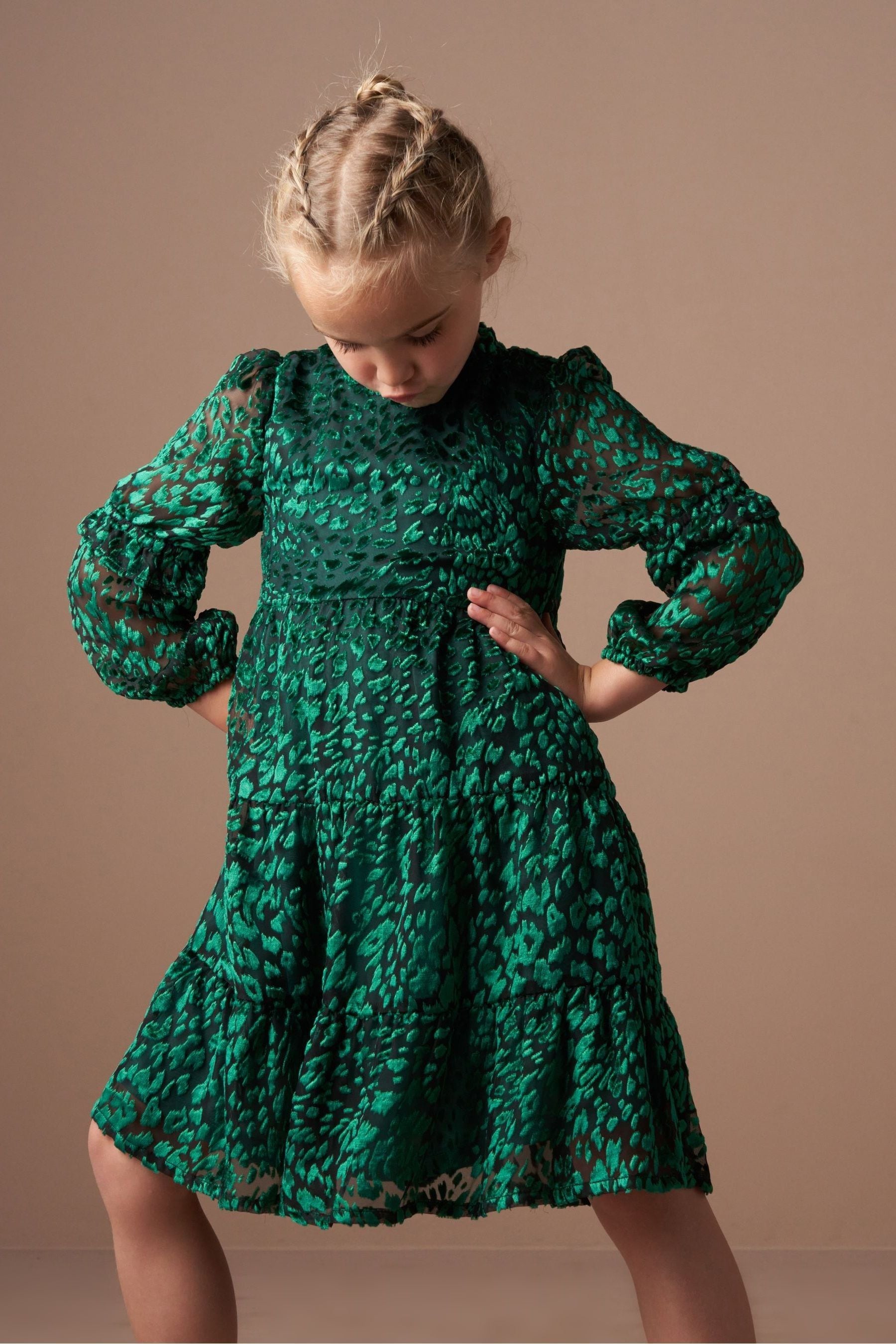 Green Angel & Rocket Poppy Devore Velvet Dress