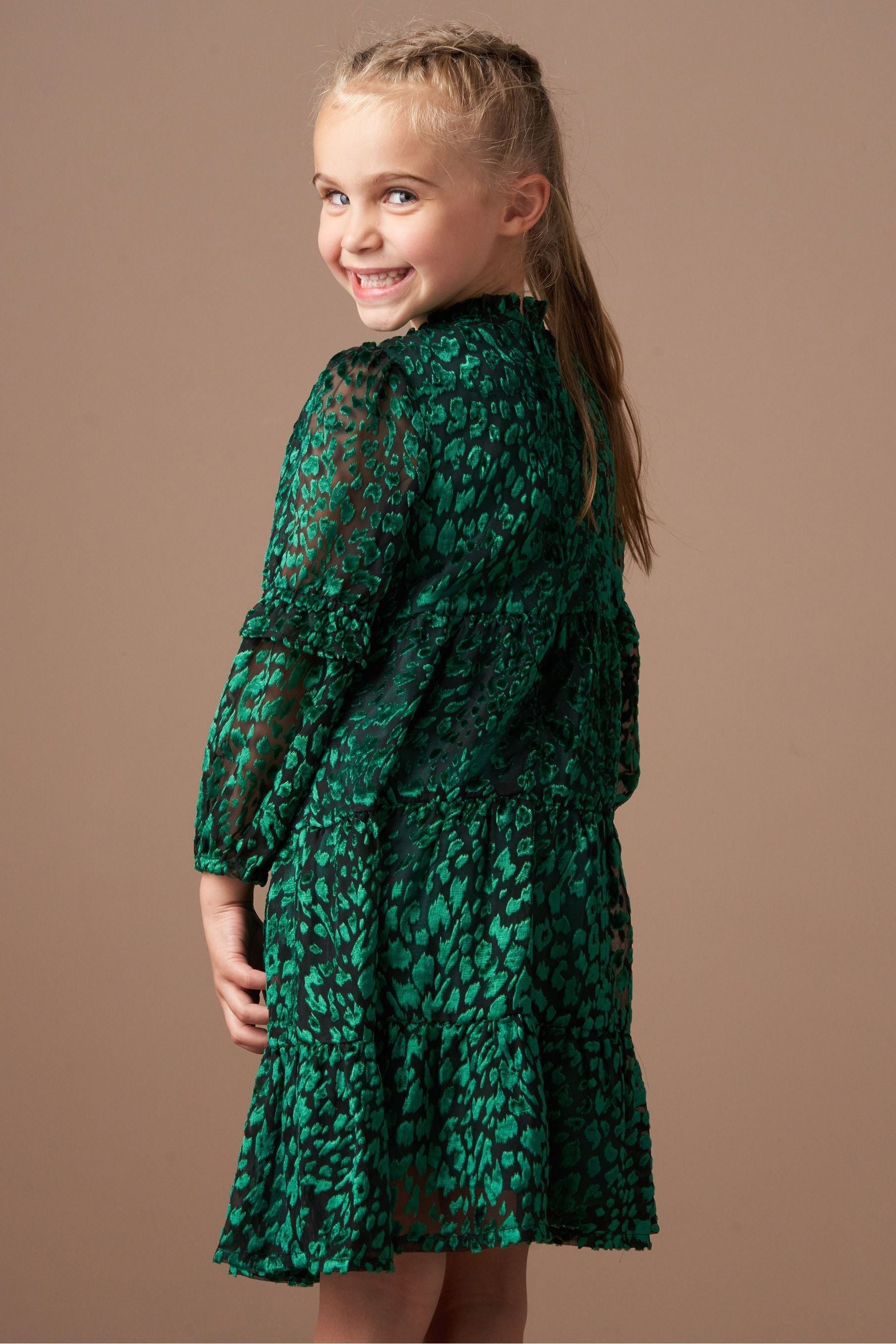 Green Angel & Rocket Poppy Devore Velvet Dress