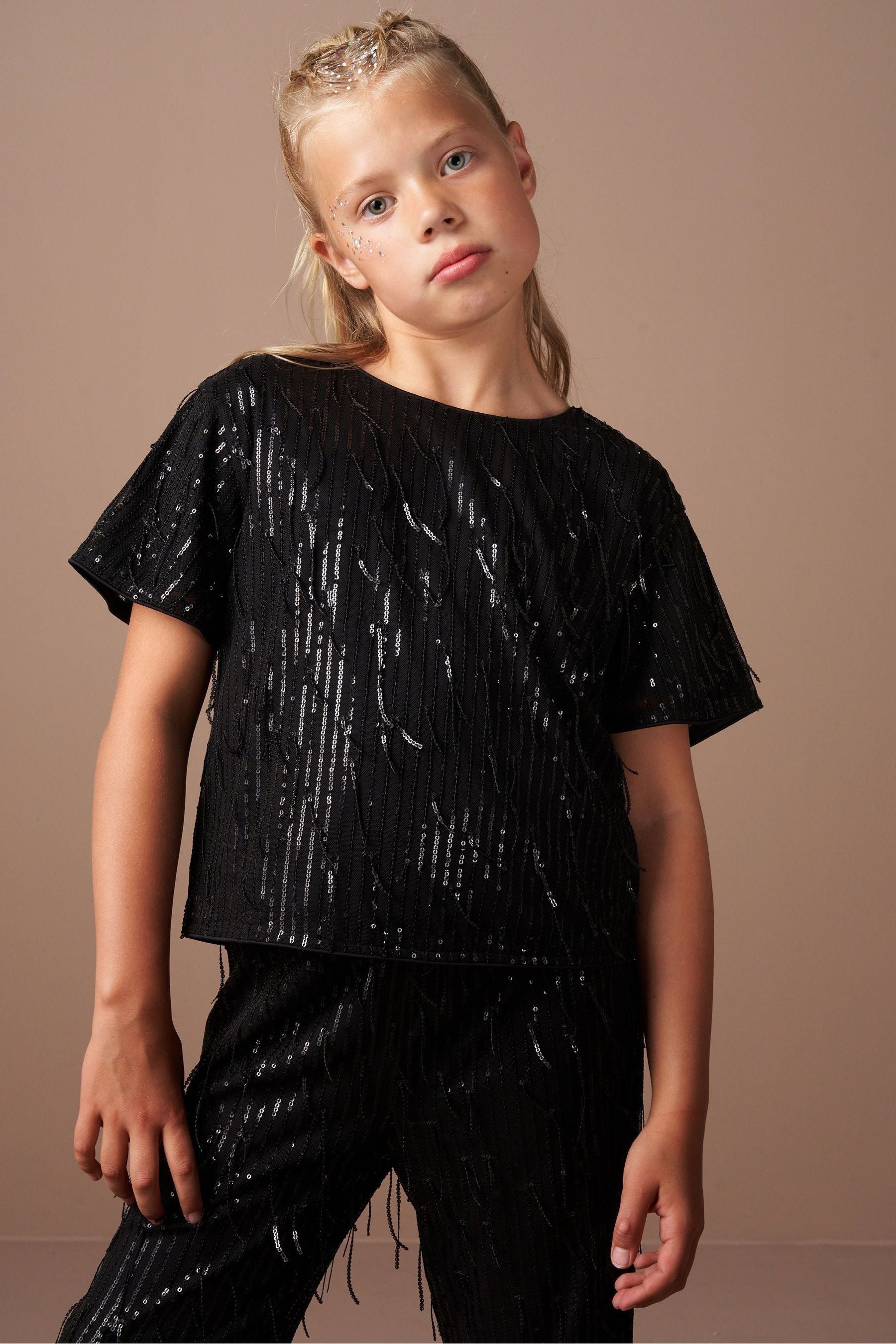 Angel & Rocket Black Sadie Tassel Sequin Top