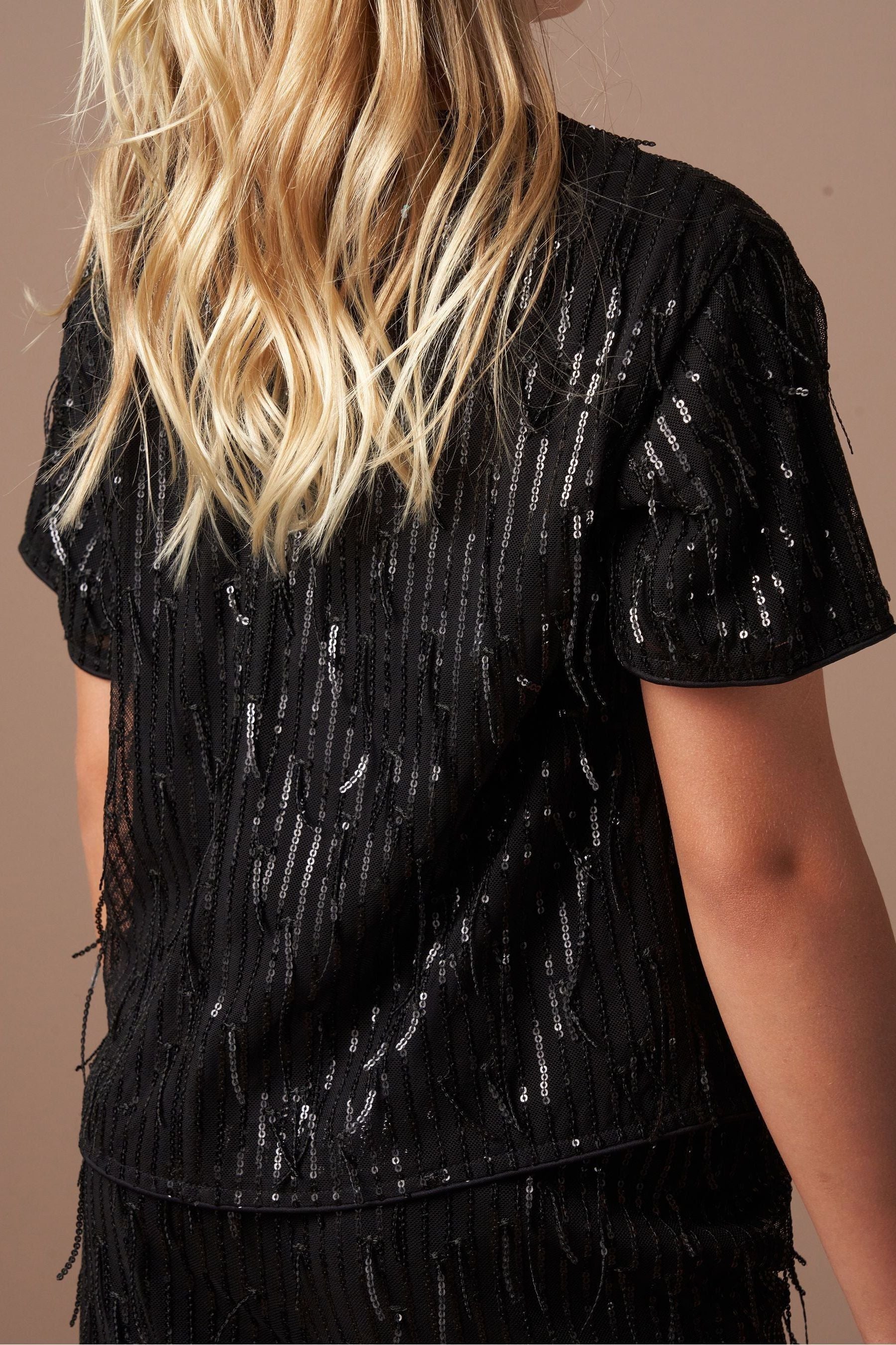 Angel & Rocket Black Sadie Tassel Sequin Top