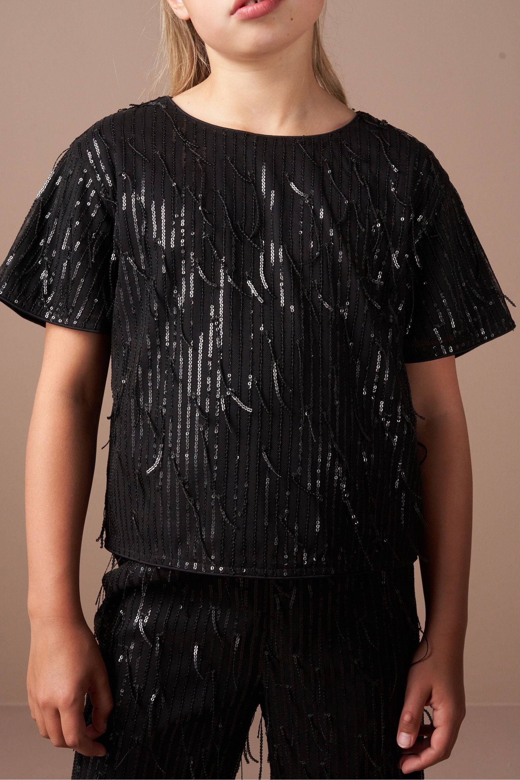 Angel & Rocket Black Sadie Tassel Sequin Top