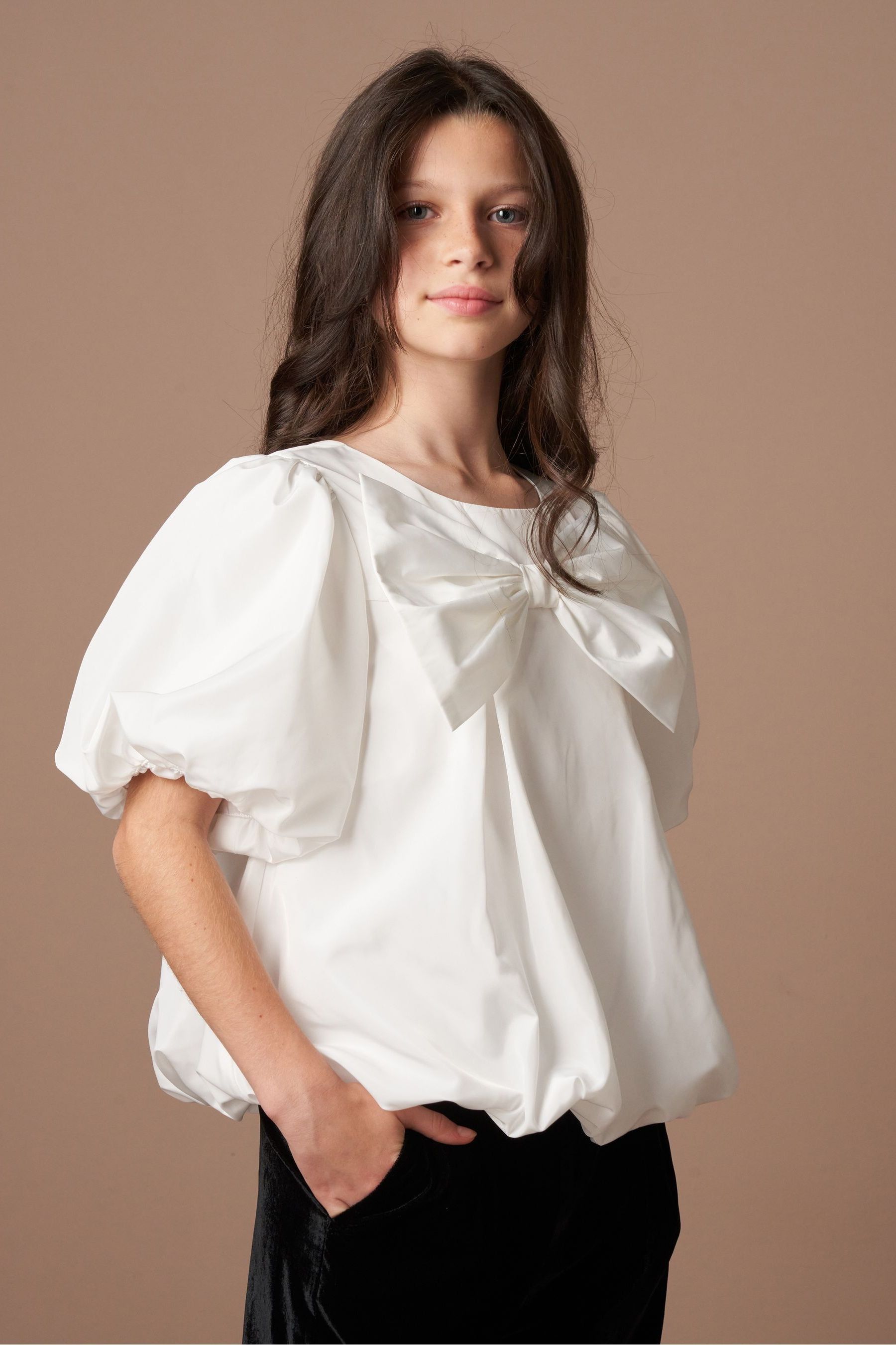 Angel & Rocket White Nadia Bubble Hem Bow Top