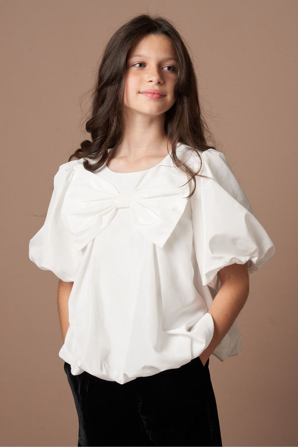 Angel & Rocket White Nadia Bubble Hem Bow Top