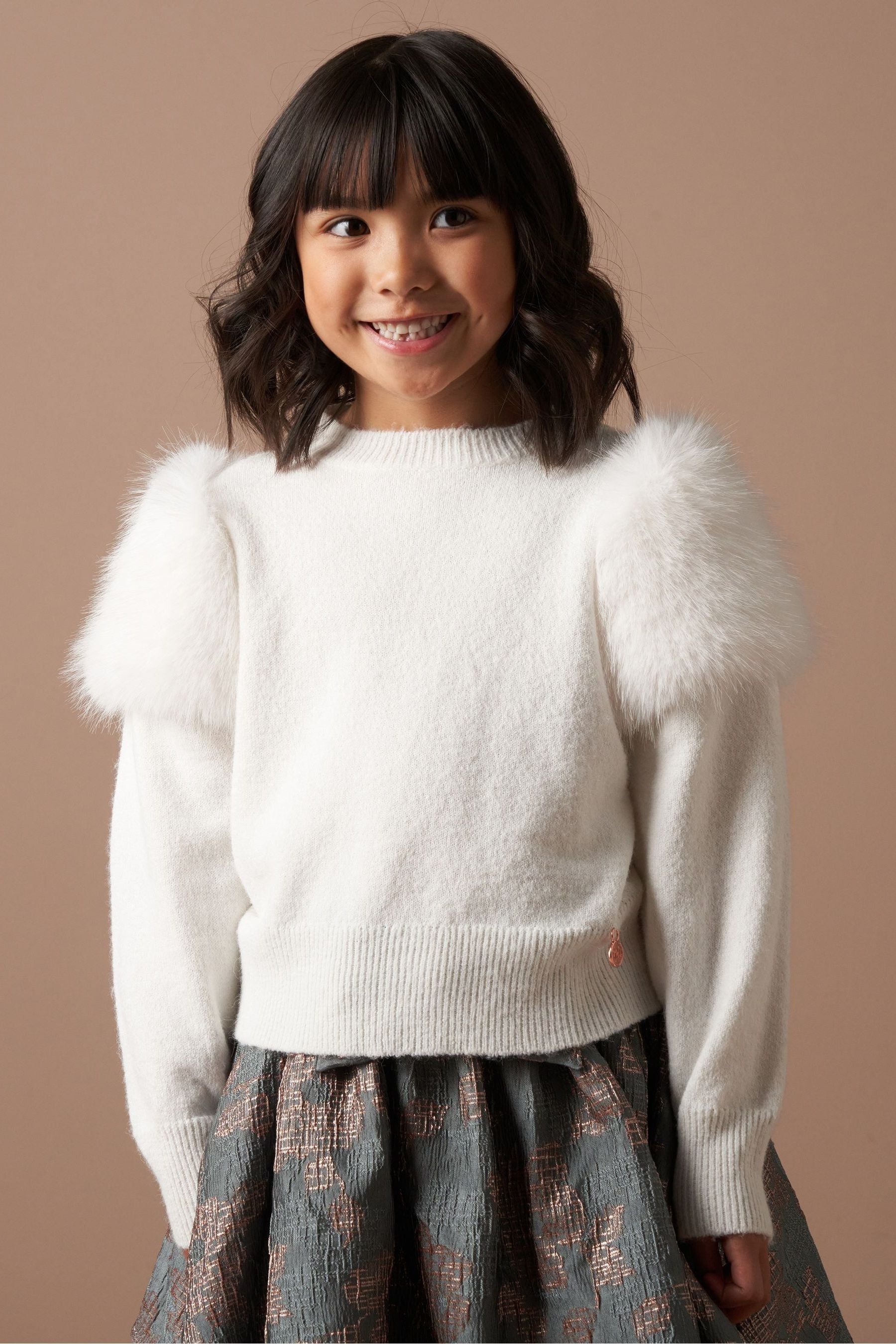 Angel & Rocket Cream Suzanna Faux Fur Sleeve Jumper