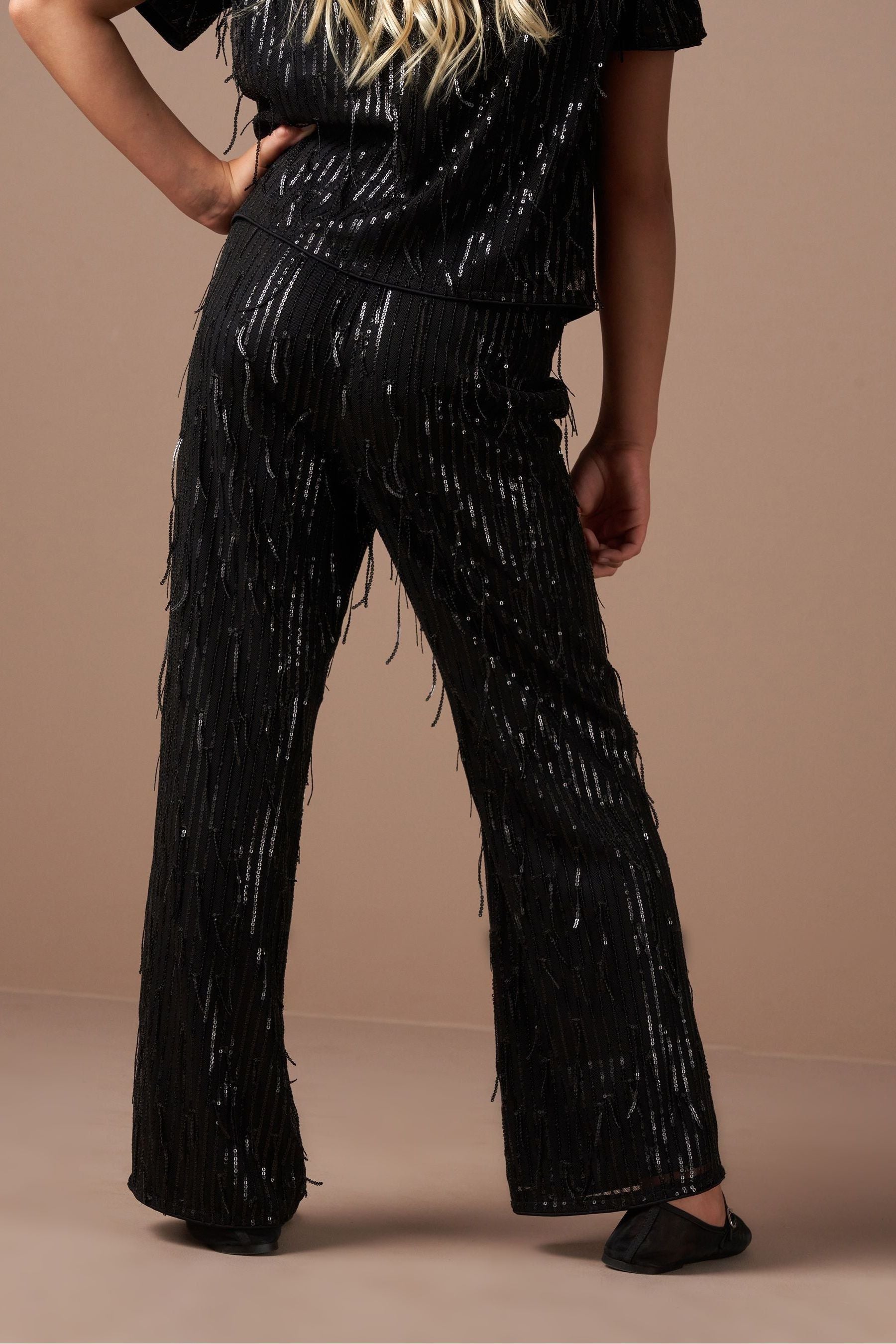 Angel & Rocket Black Sadie Tassel Sequin Trousers