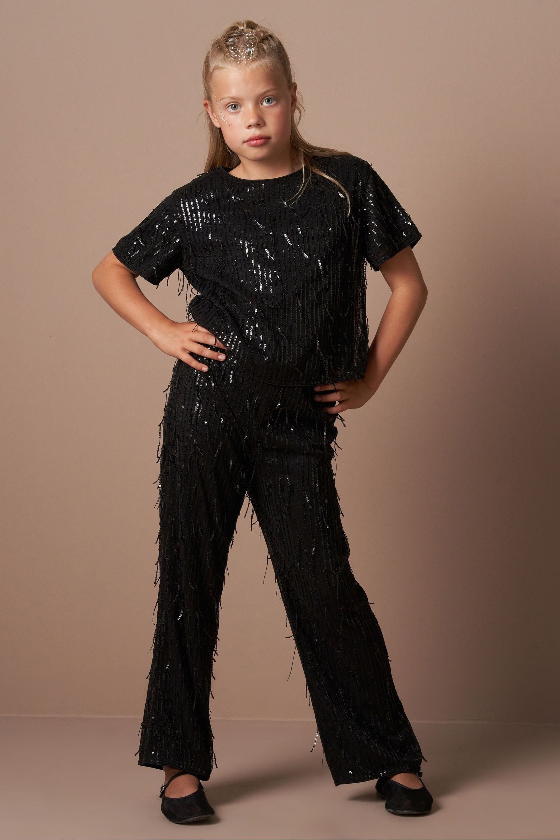 Angel & Rocket Black Sadie Tassel Sequin Trousers