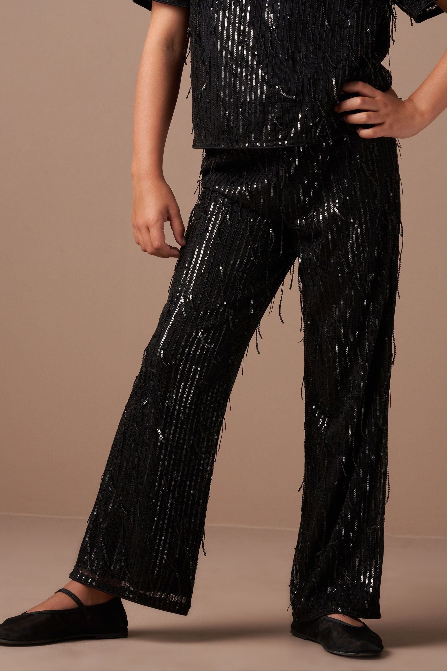 Angel & Rocket Black Sadie Tassel Sequin Trousers