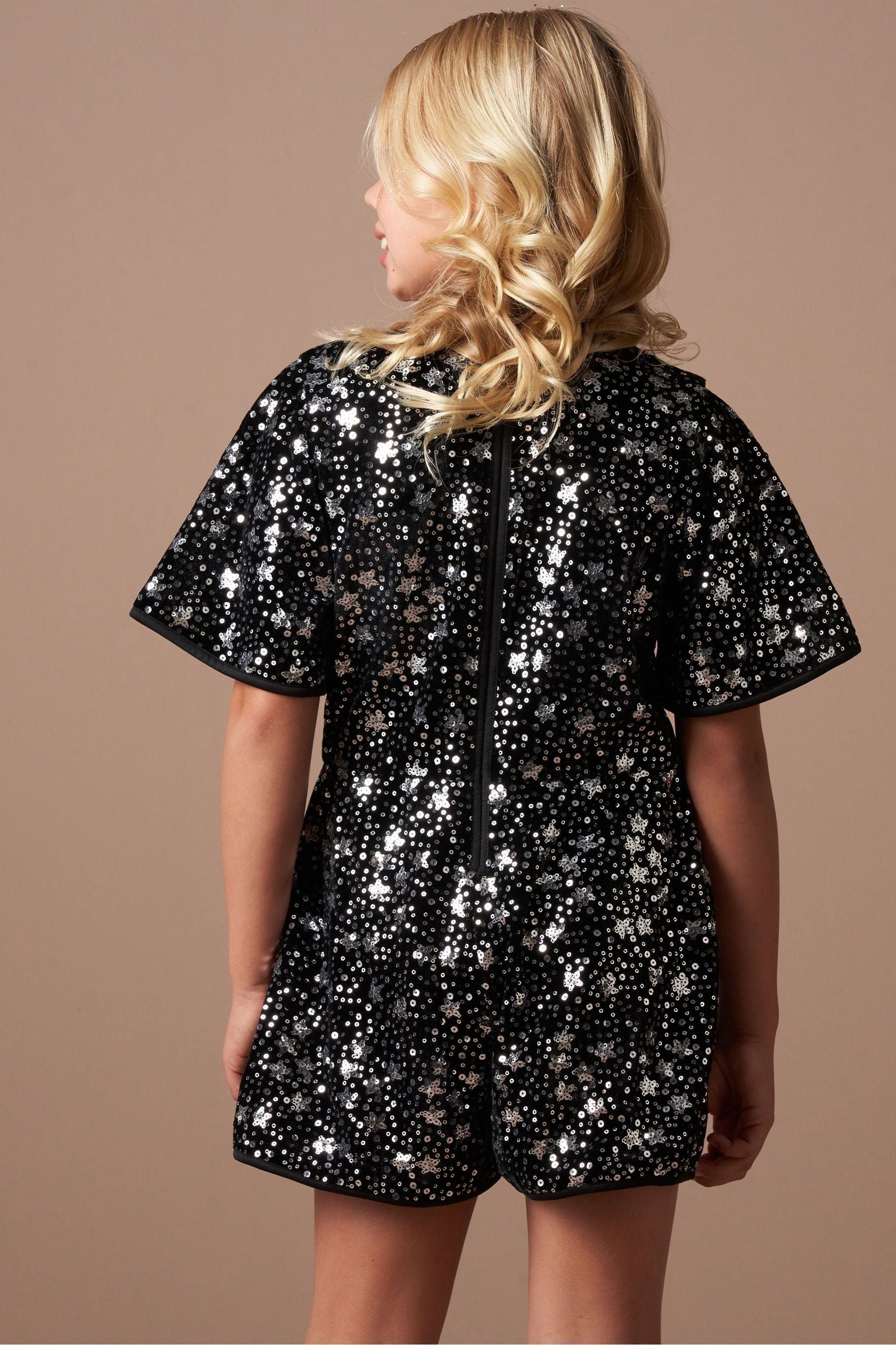 Angel & Rocket Black Nova Sequin Playsuit