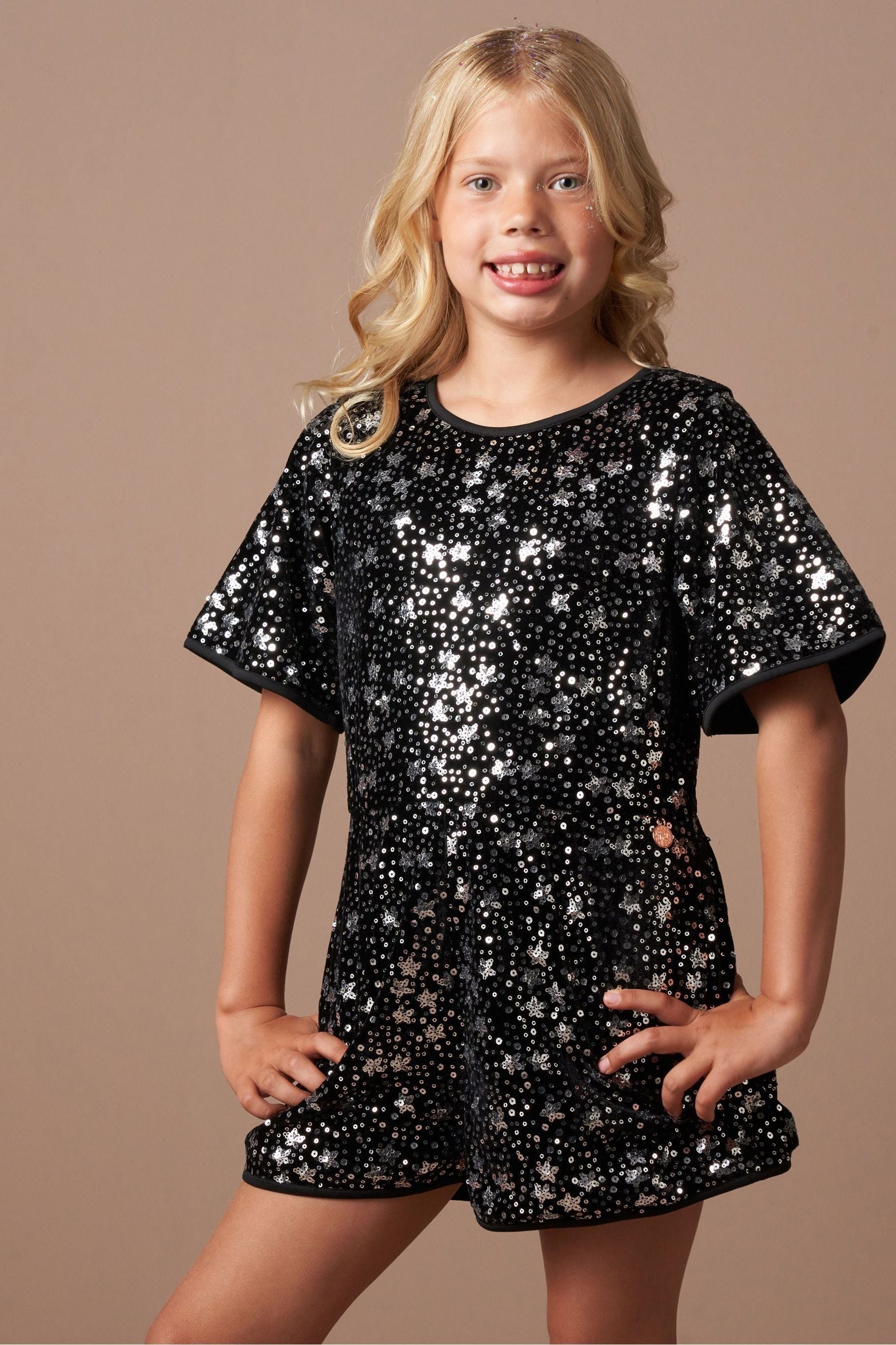 Angel & Rocket Black Nova Sequin Playsuit