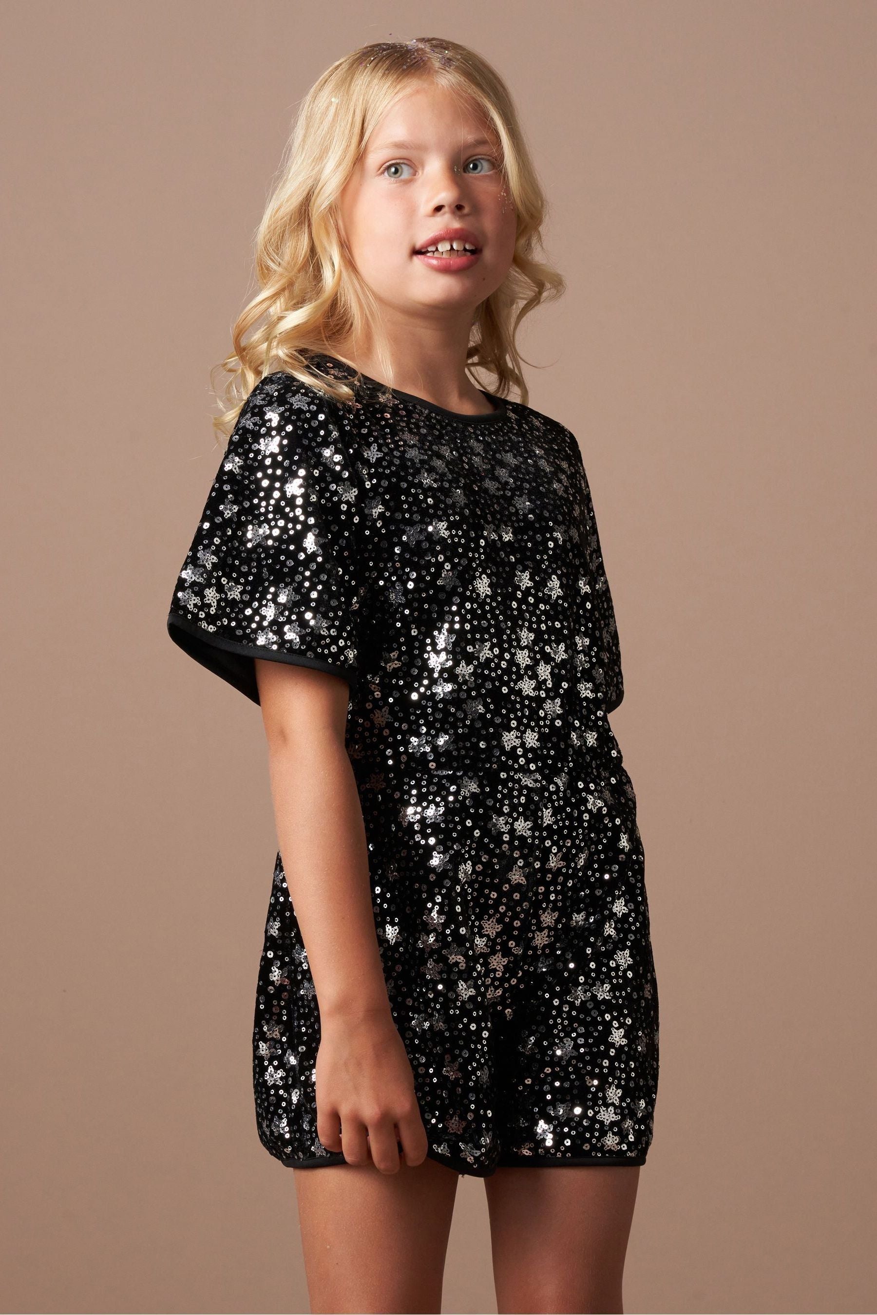 Angel & Rocket Black Nova Sequin Playsuit