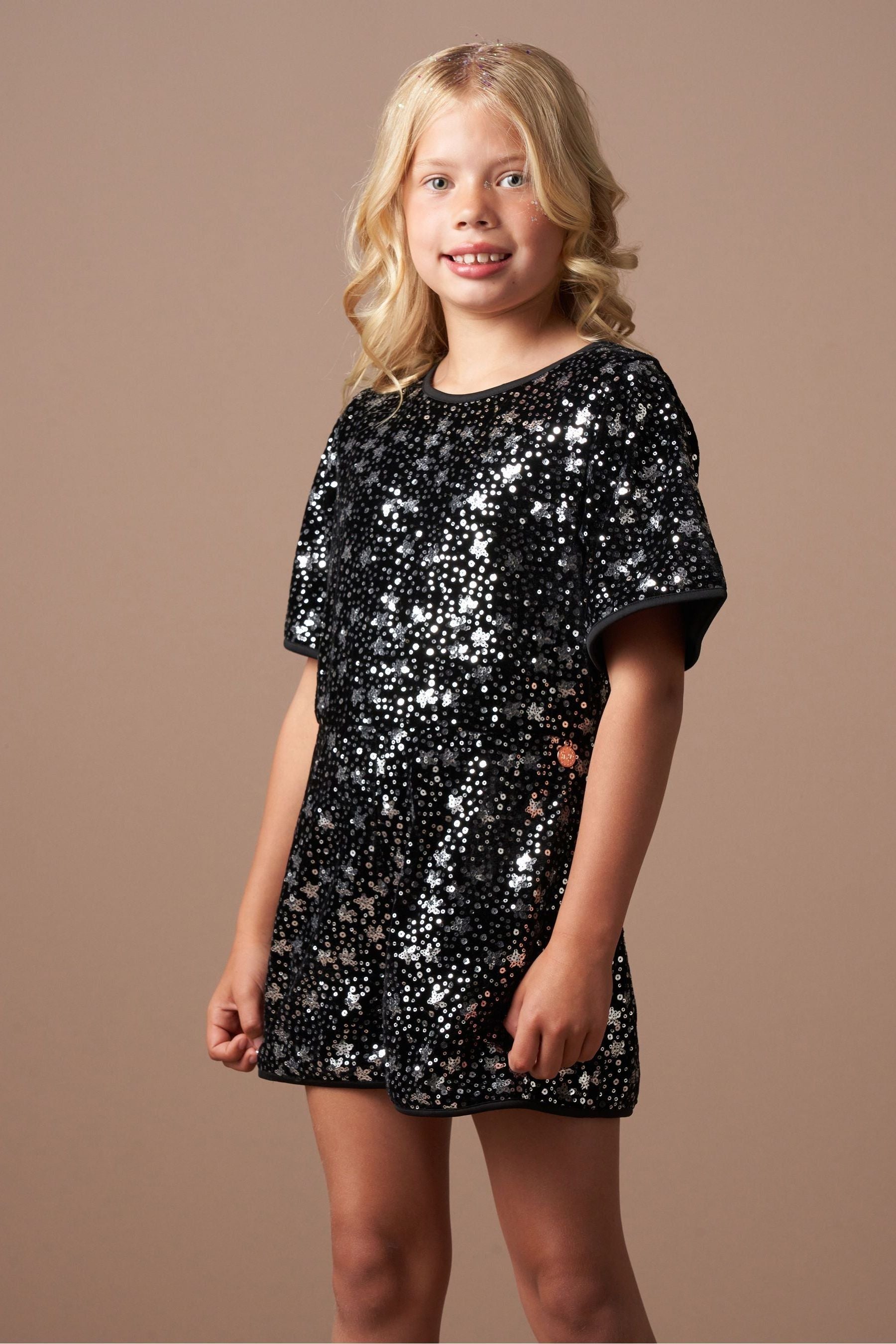 Angel & Rocket Black Nova Sequin Playsuit