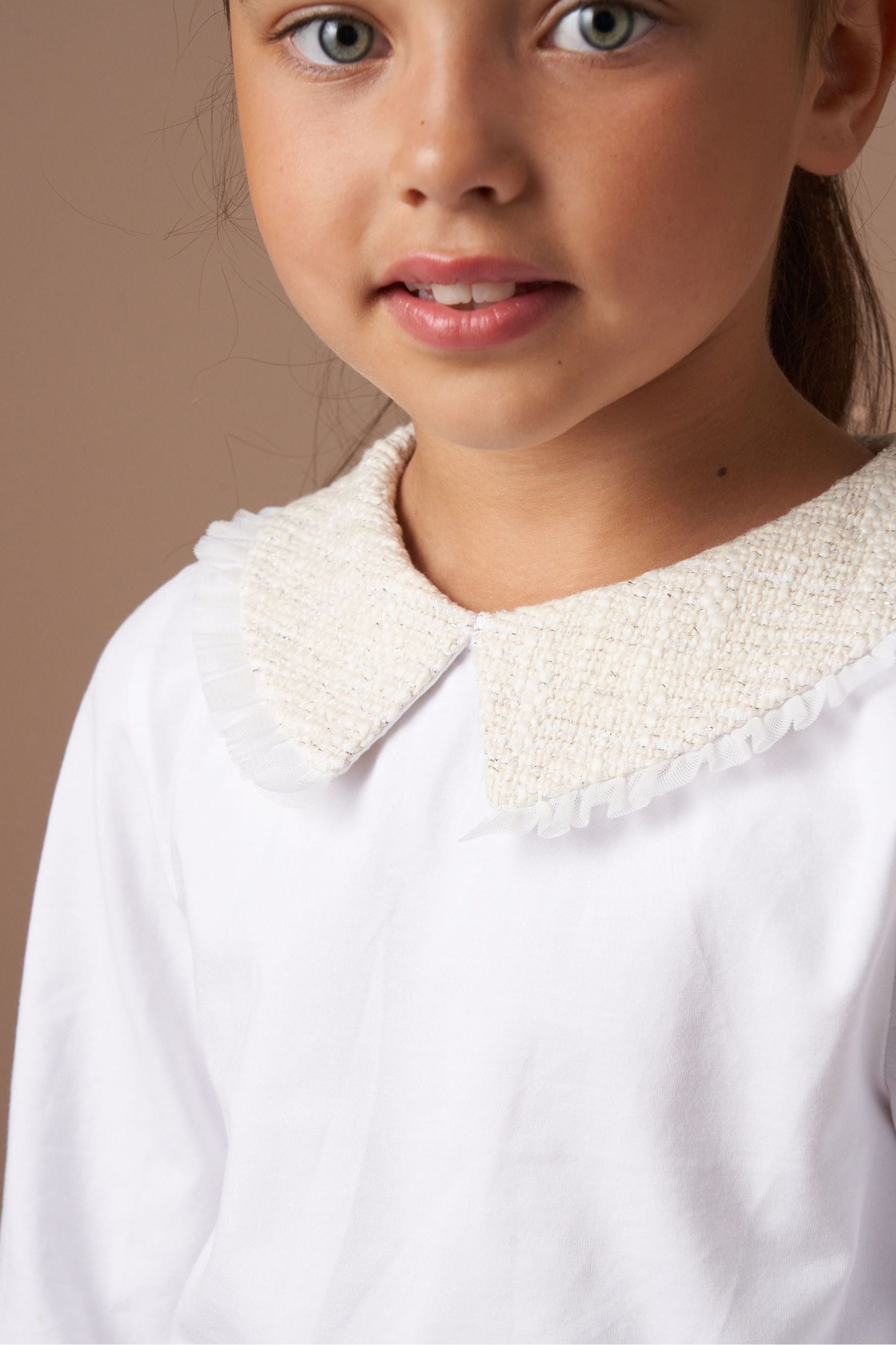 Angel & Rocket Natural Opal Jersey Top With Tweed Collar