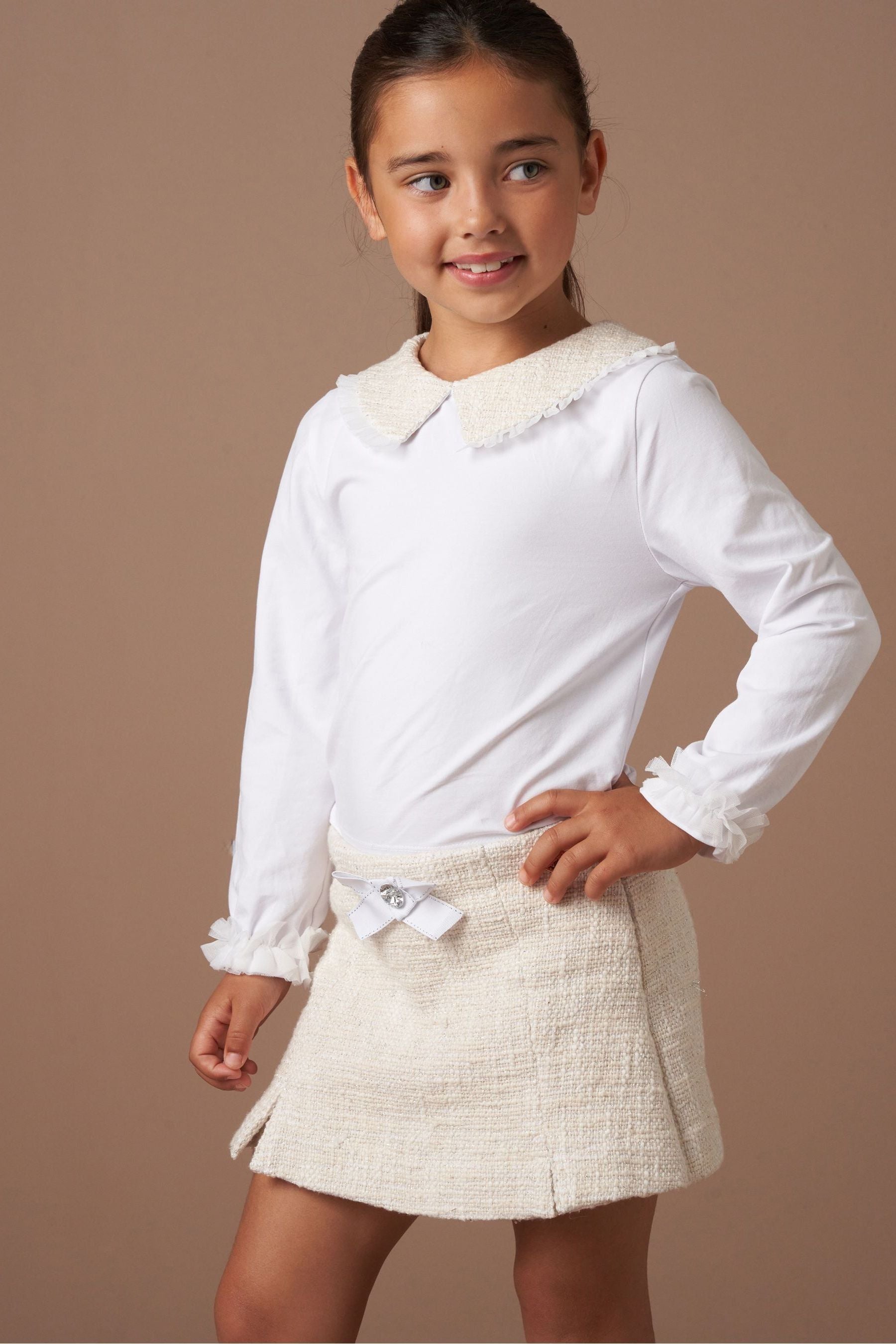 Angel & Rocket Natural Opal Jersey Top With Tweed Collar