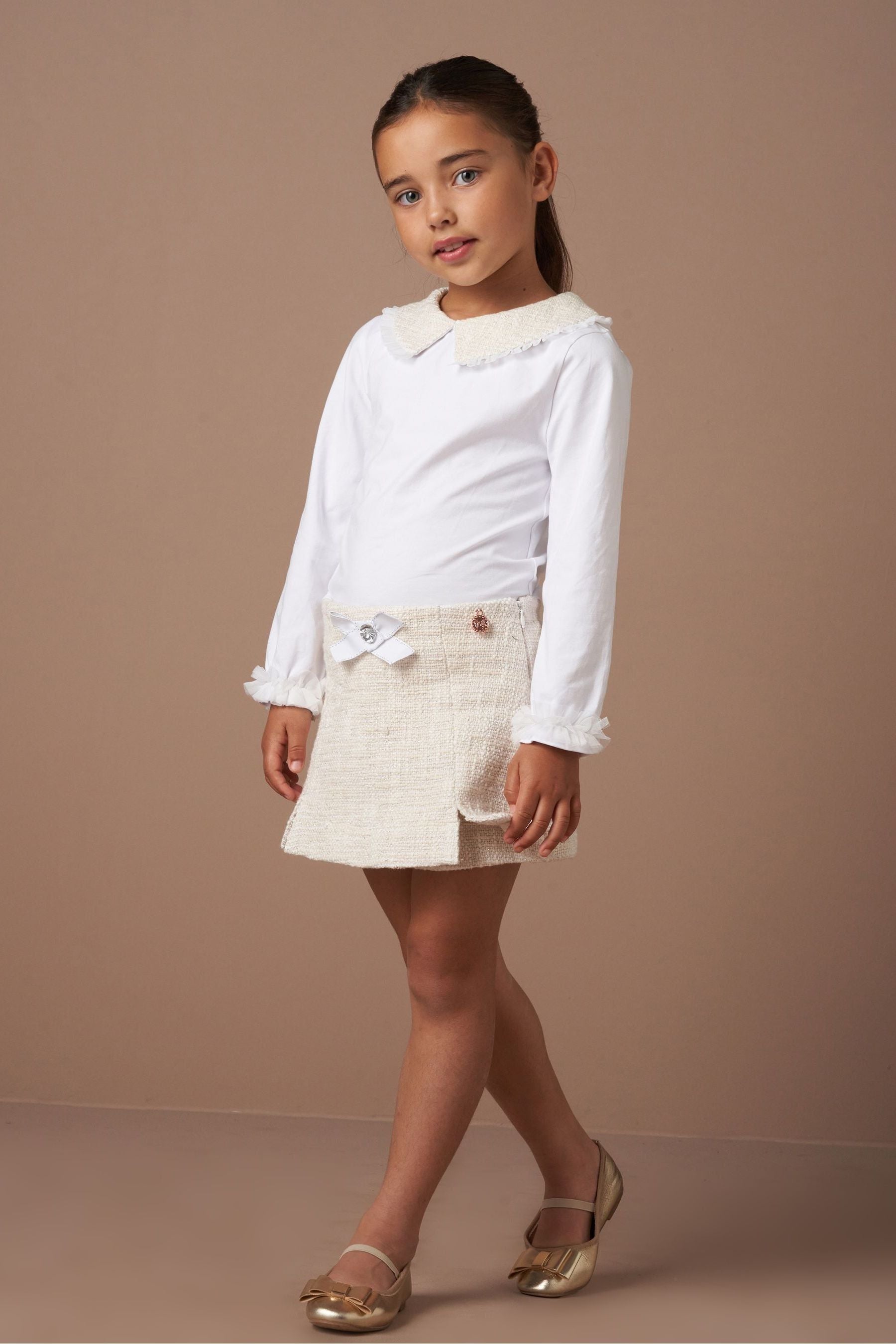 Angel & Rocket Natural Opal Jersey Top With Tweed Collar