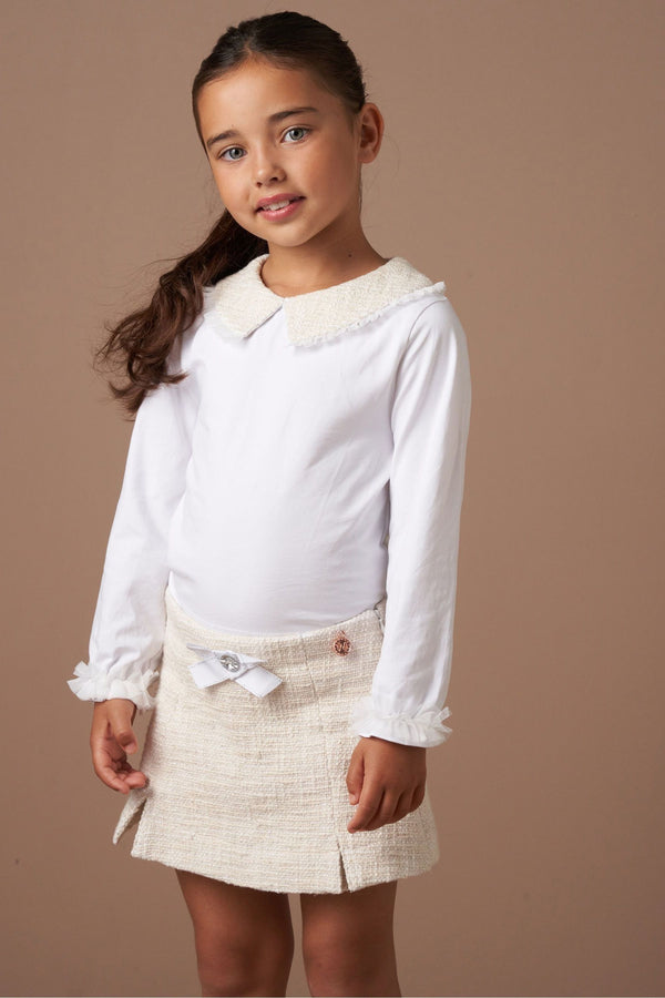 Angel & Rocket Natural Opal Jersey Top With Tweed Collar