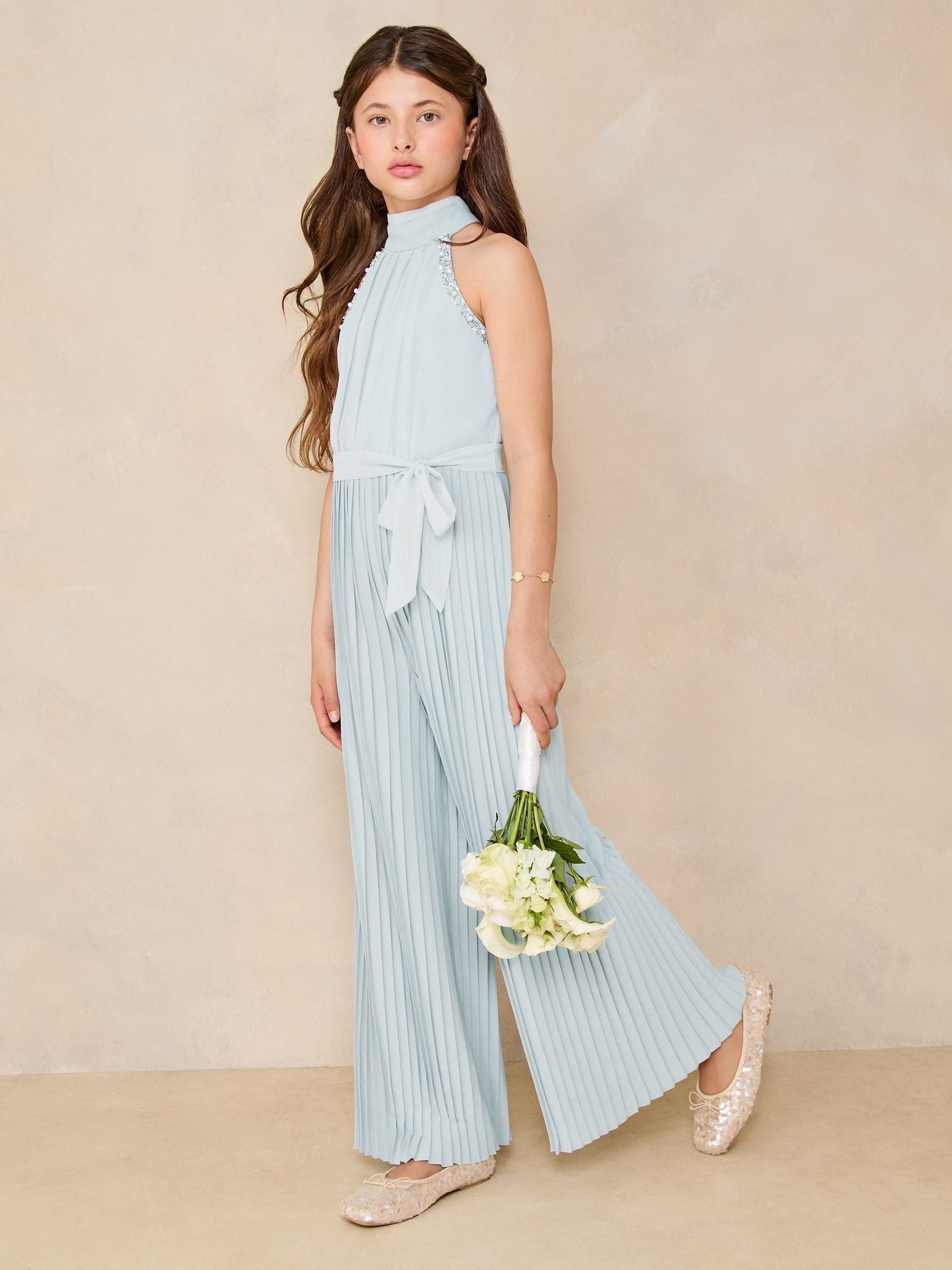 Lipsy Blue Halter Embellished Occasion Jumpsuit (5-16yrs)