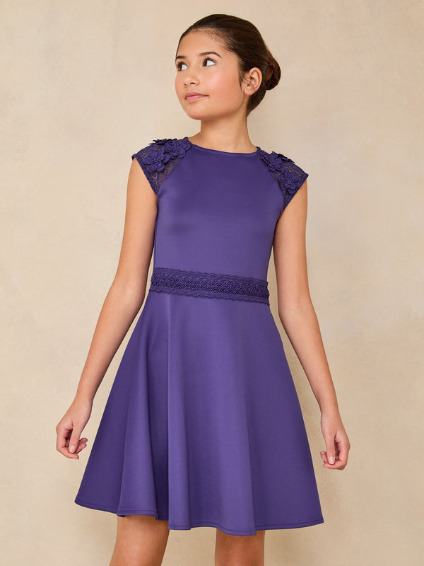 Cobalt Blue Scuba 3D Lace Occasion Dress (5-16yrs)