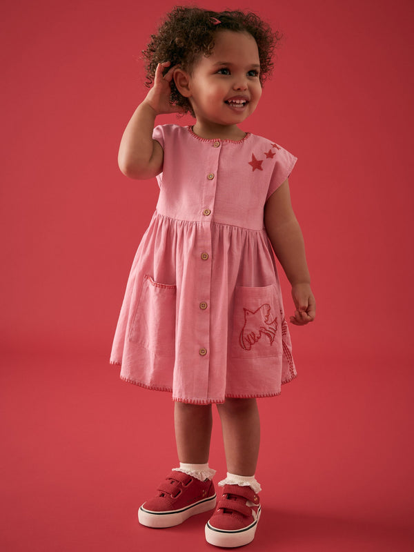 Pink Button Through 100% Cotton Dress (3mths-10yrs)