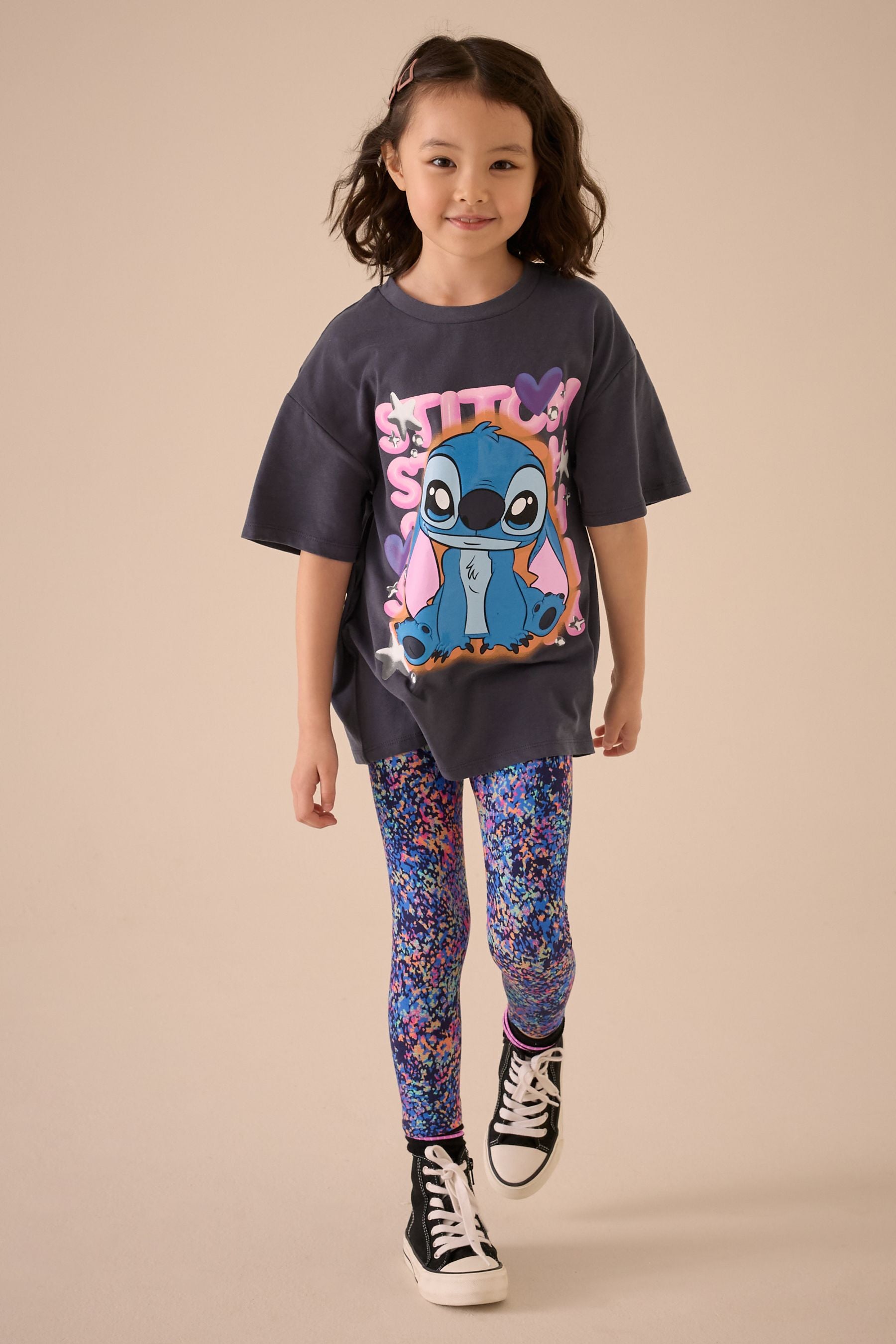 Charcoal Grey Disney Lilo & Stitch Oversized License T-Shirt (3-16yrs)