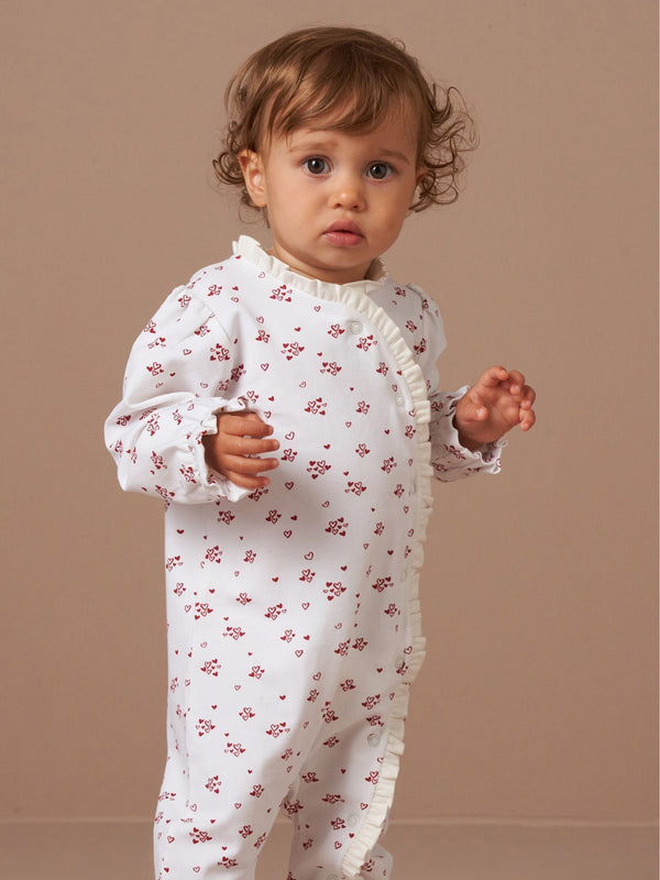 Angel & Rocket White Clemie Frill Heart Babygrow