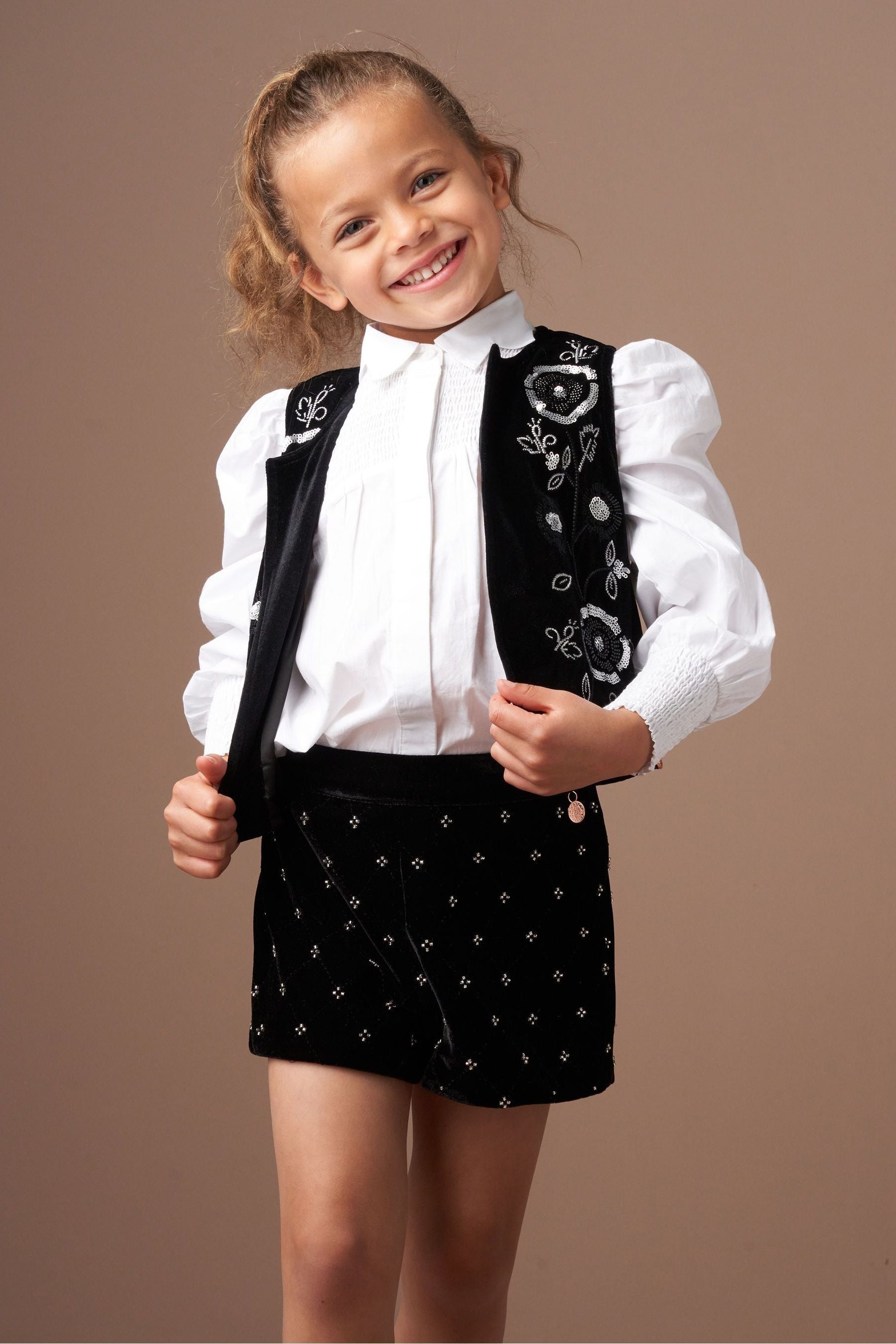 Angel & Rocket Black Paris Embroidered Velvet Waistcoat