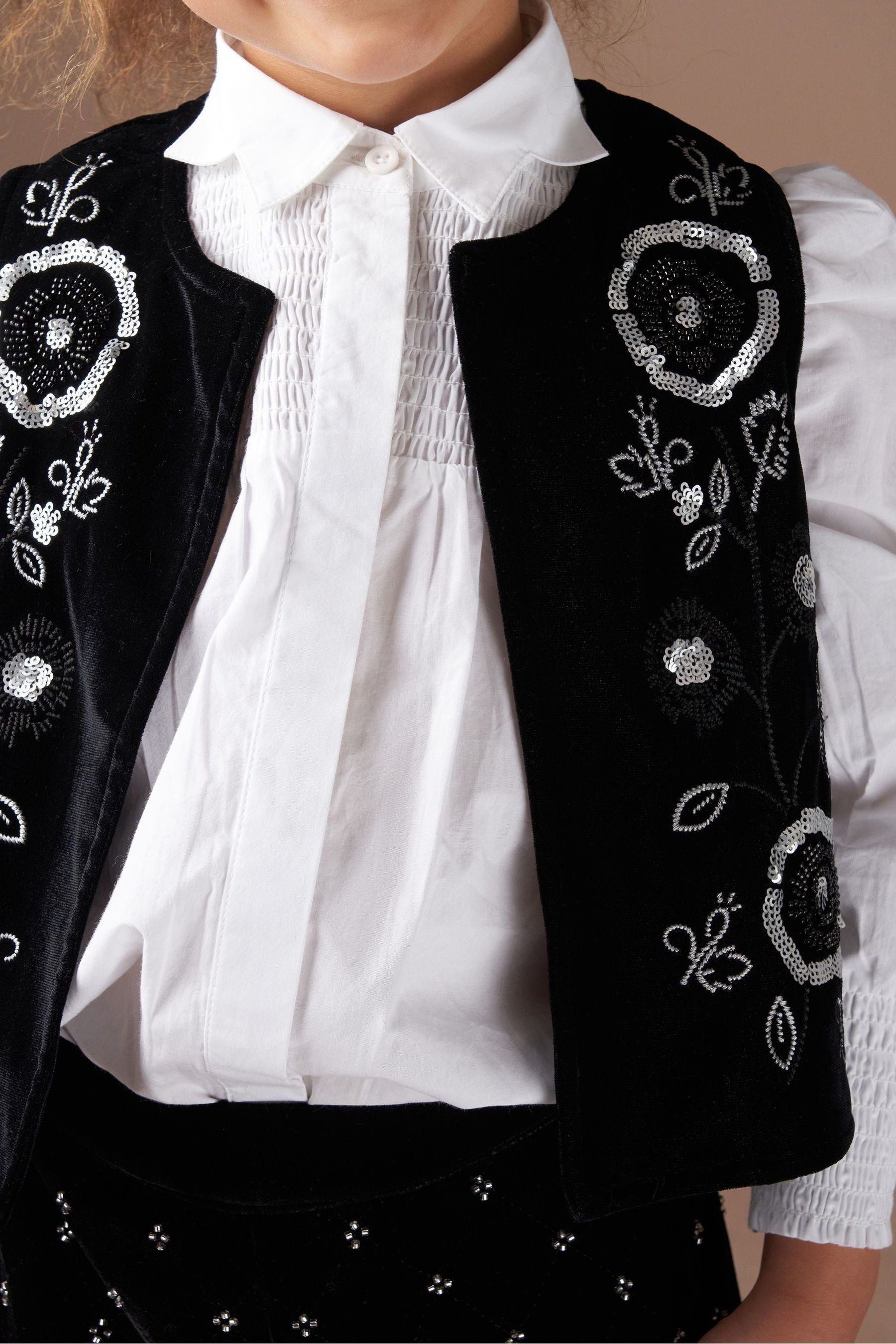 Angel & Rocket Black Paris Embroidered Velvet Waistcoat