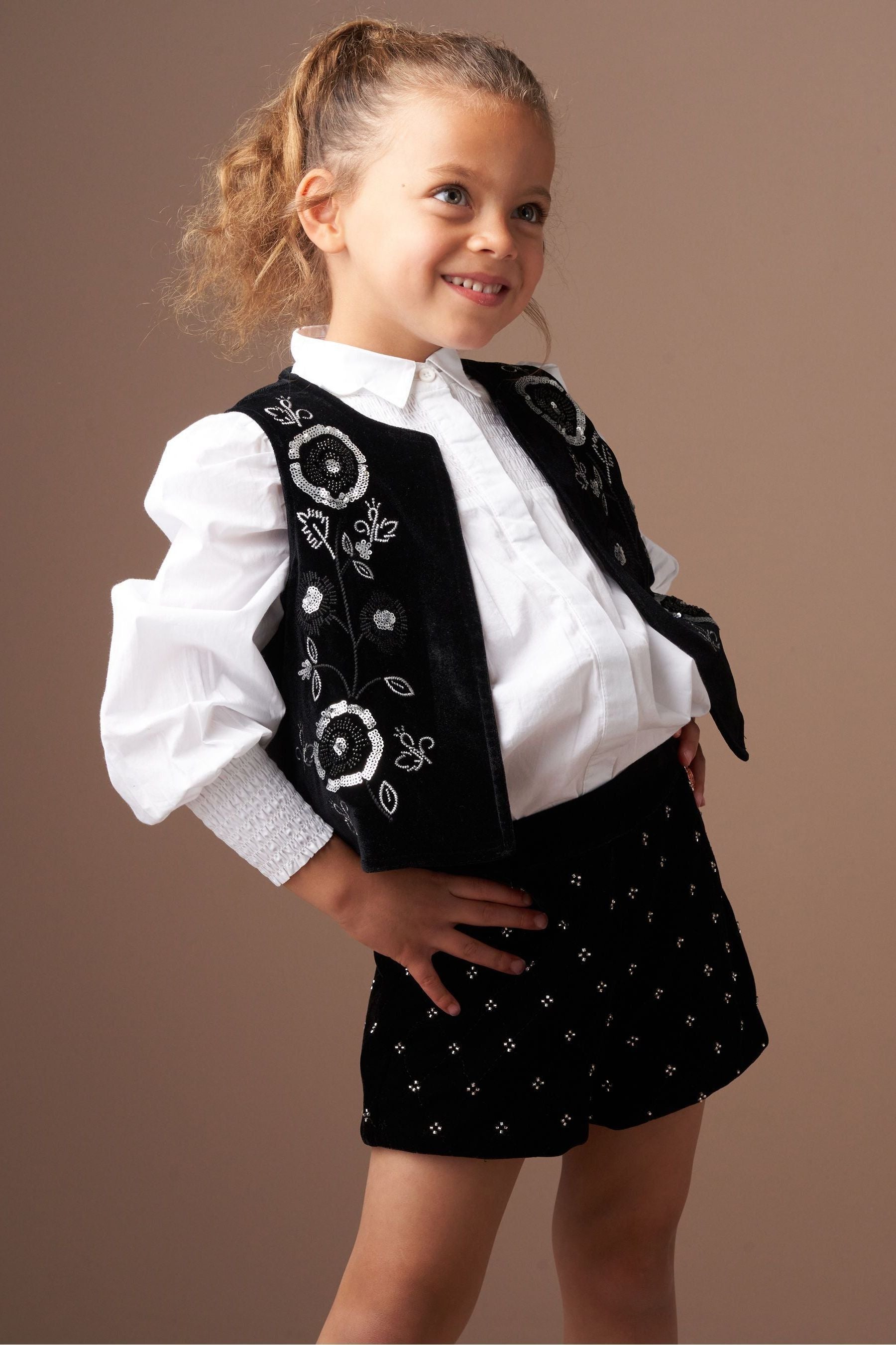 Angel & Rocket Black Paris Embroidered Velvet Waistcoat