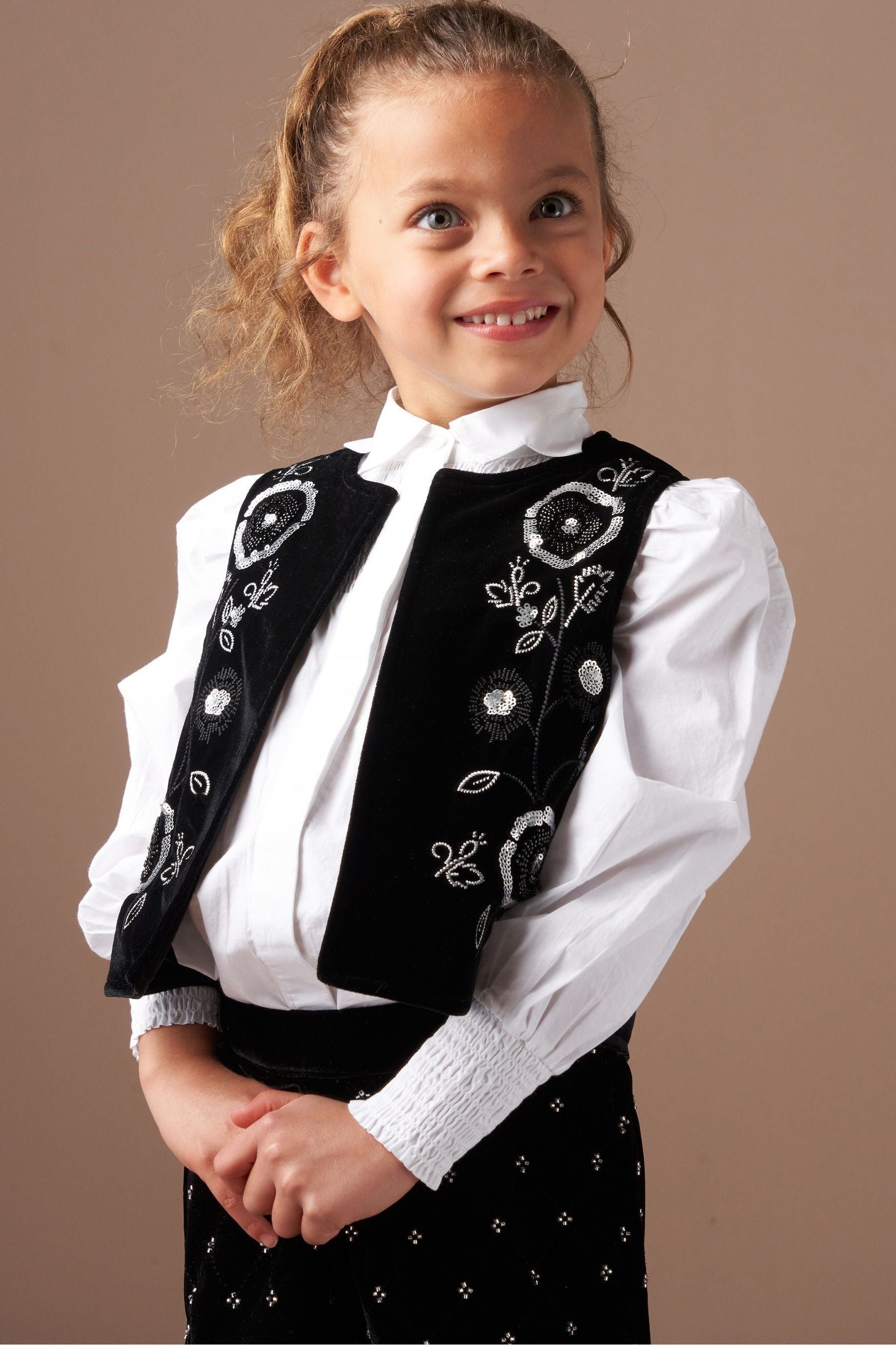 Angel & Rocket Black Paris Embroidered Velvet Waistcoat