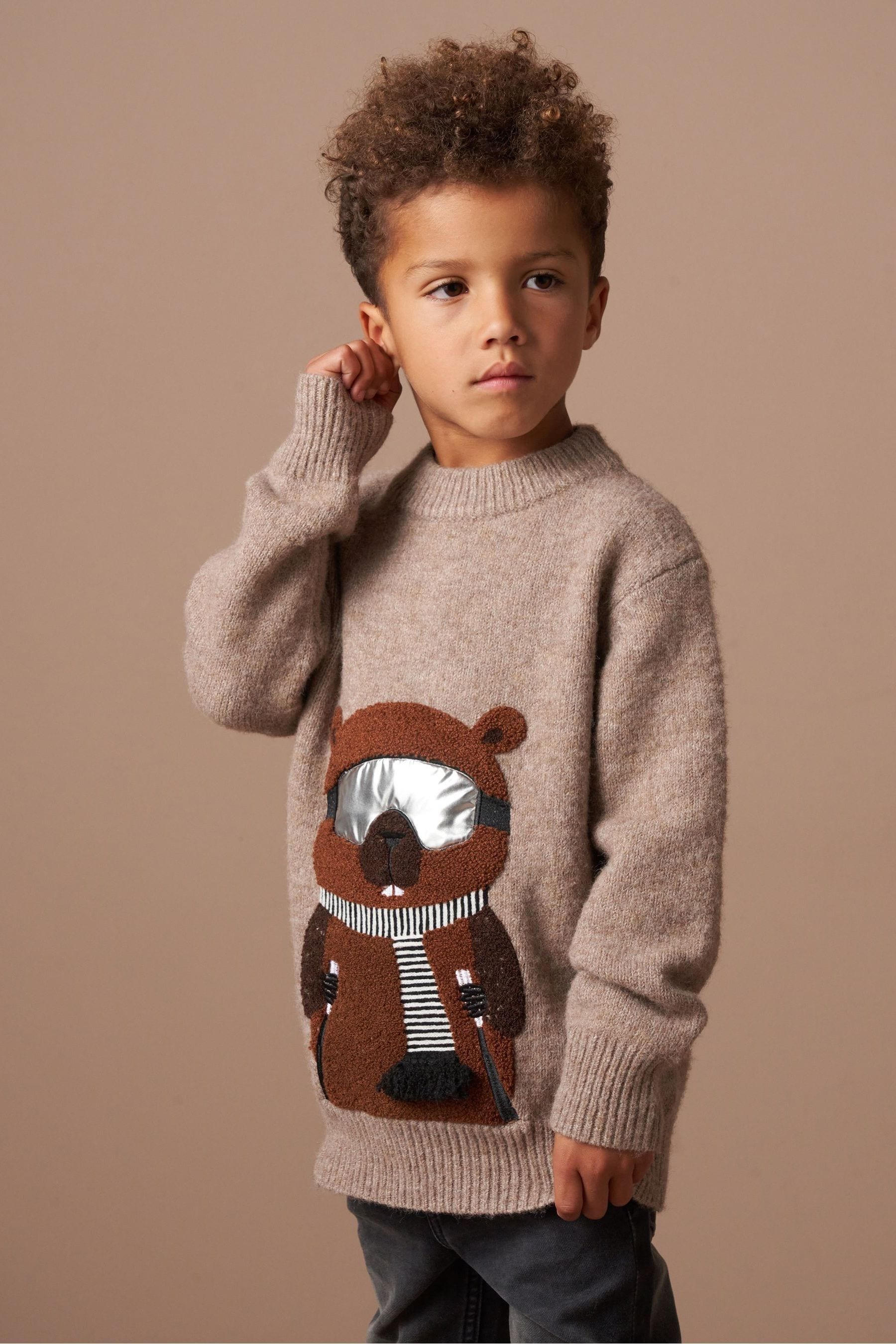 Angel & Rocket Brown Jules Borg Ski Beaver Knit Jumper