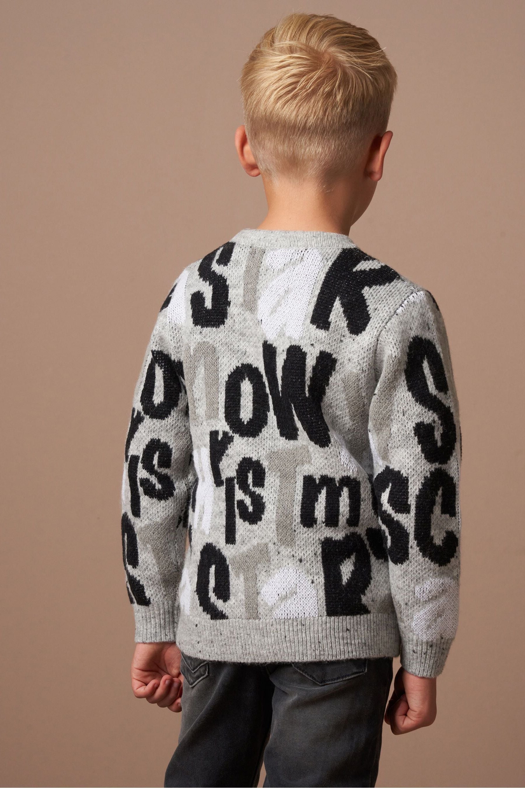 Angel & Rocket Grey Bowen Christmas Slogan Knit Jumper