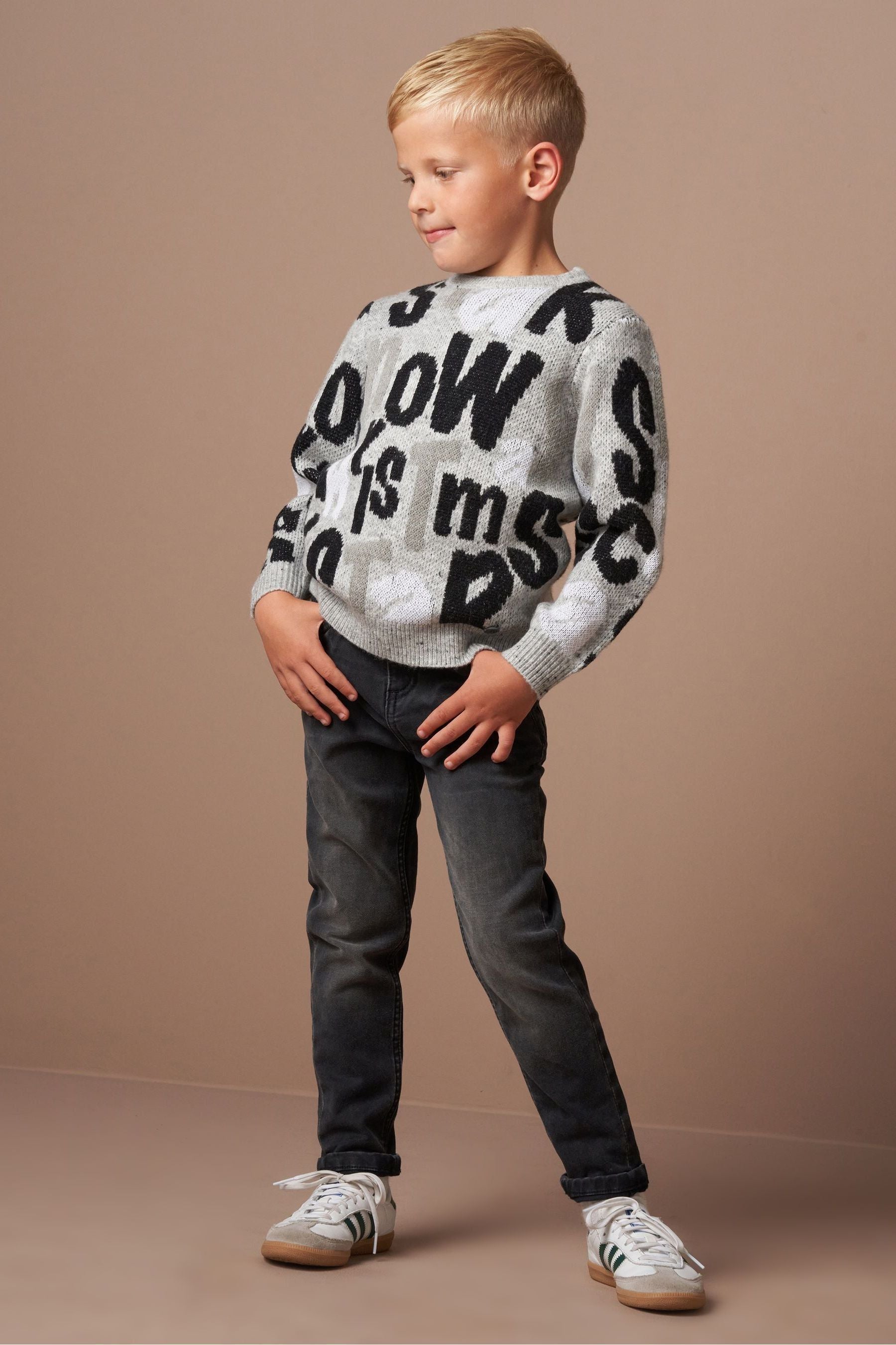 Angel & Rocket Grey Bowen Christmas Slogan Knit Jumper