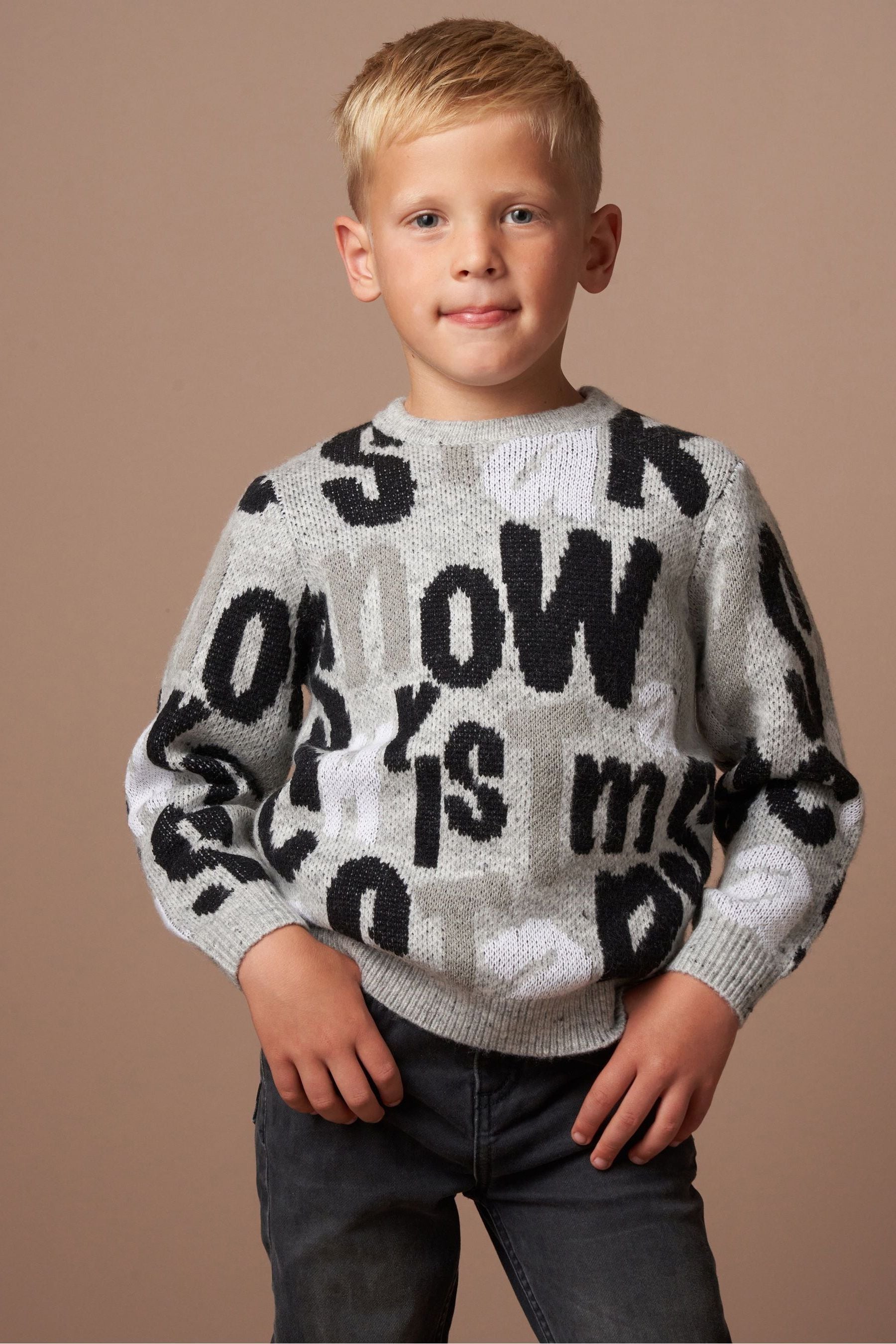 Angel & Rocket Grey Bowen Christmas Slogan Knit Jumper