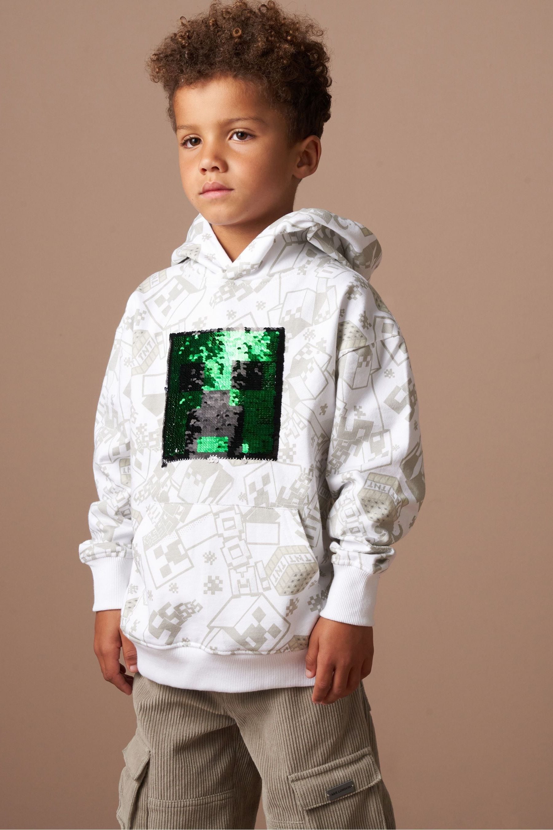 Angel & Rocket Grey Minecraft Graphic Sequin 100% Cotton Hoodie