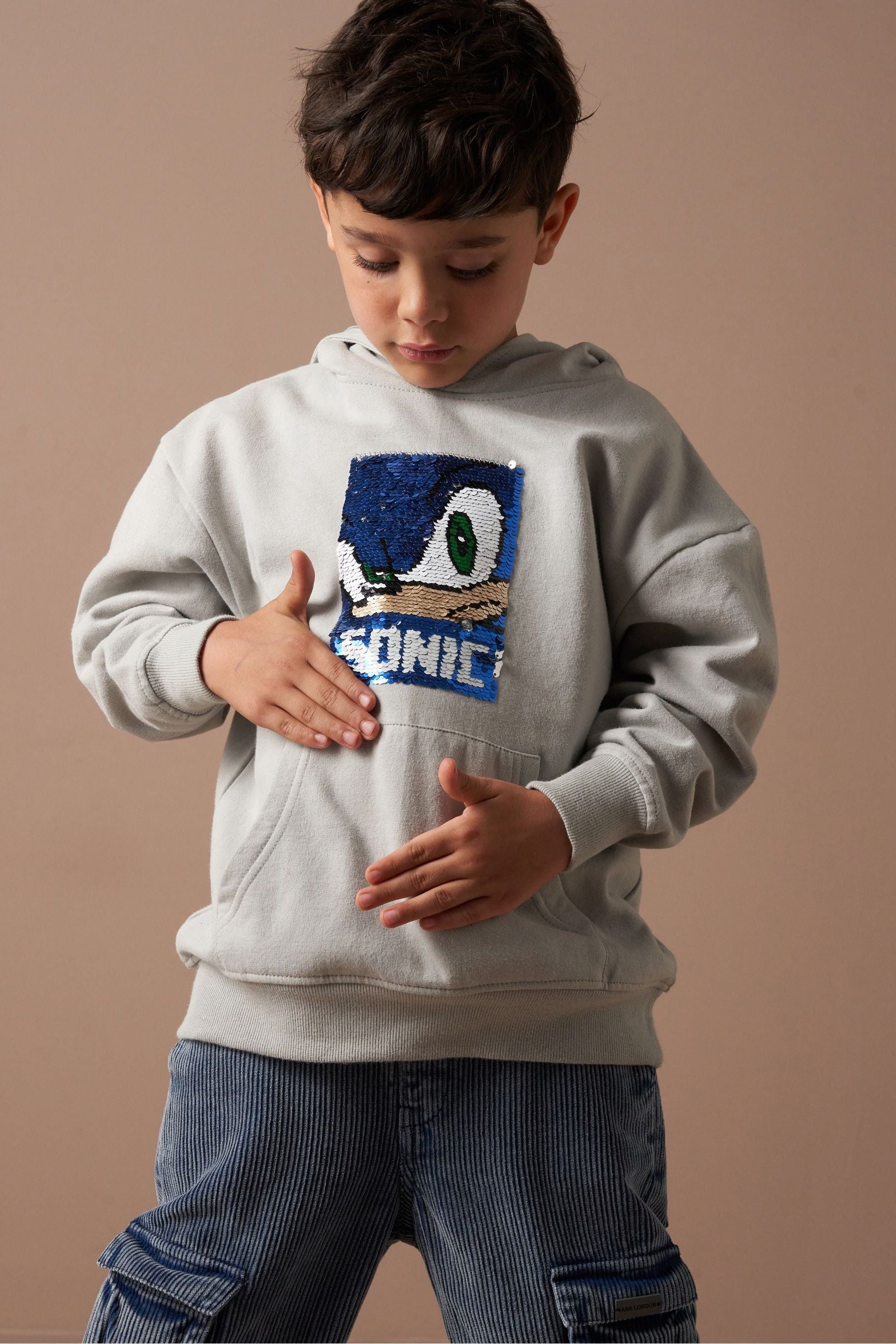 Angel & Rocket Grey Sonic Sequin 100% Cotton Hoodie