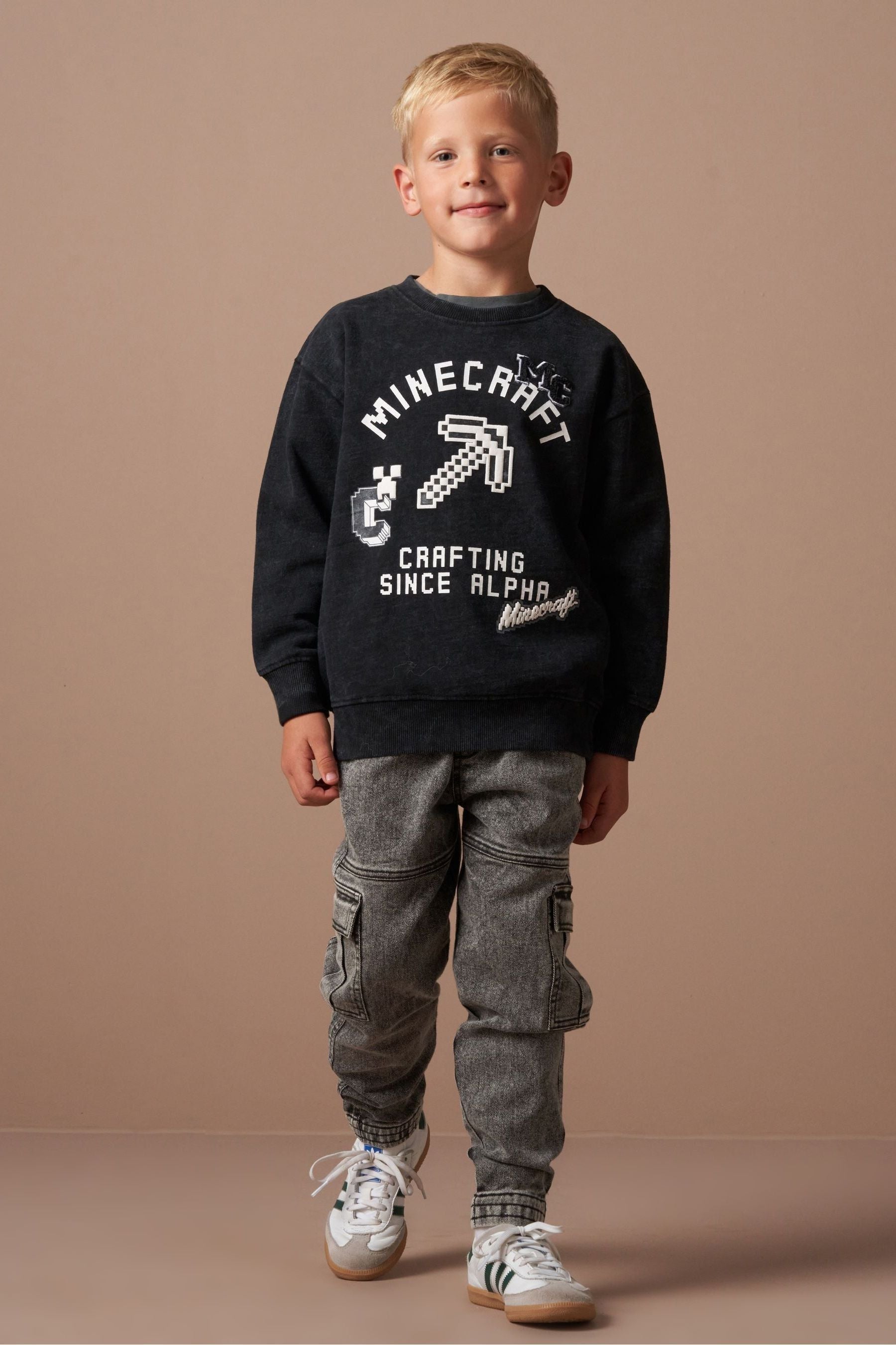 Angel & Rocket Grey Minecraft Graphic Washed Sweatshirt