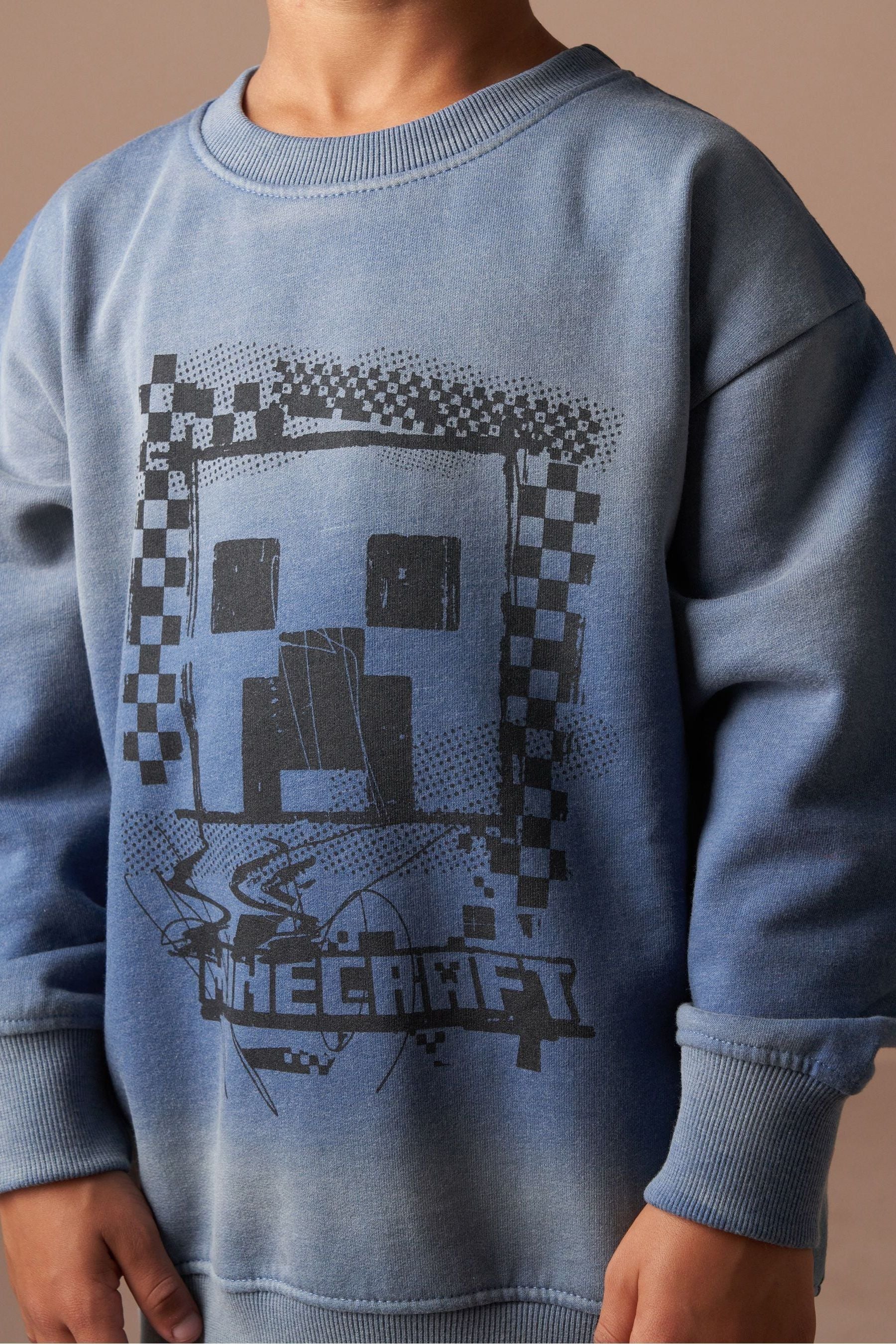 Angel & Rocket Blue Minecraft Washed Graphic Sweatshirt